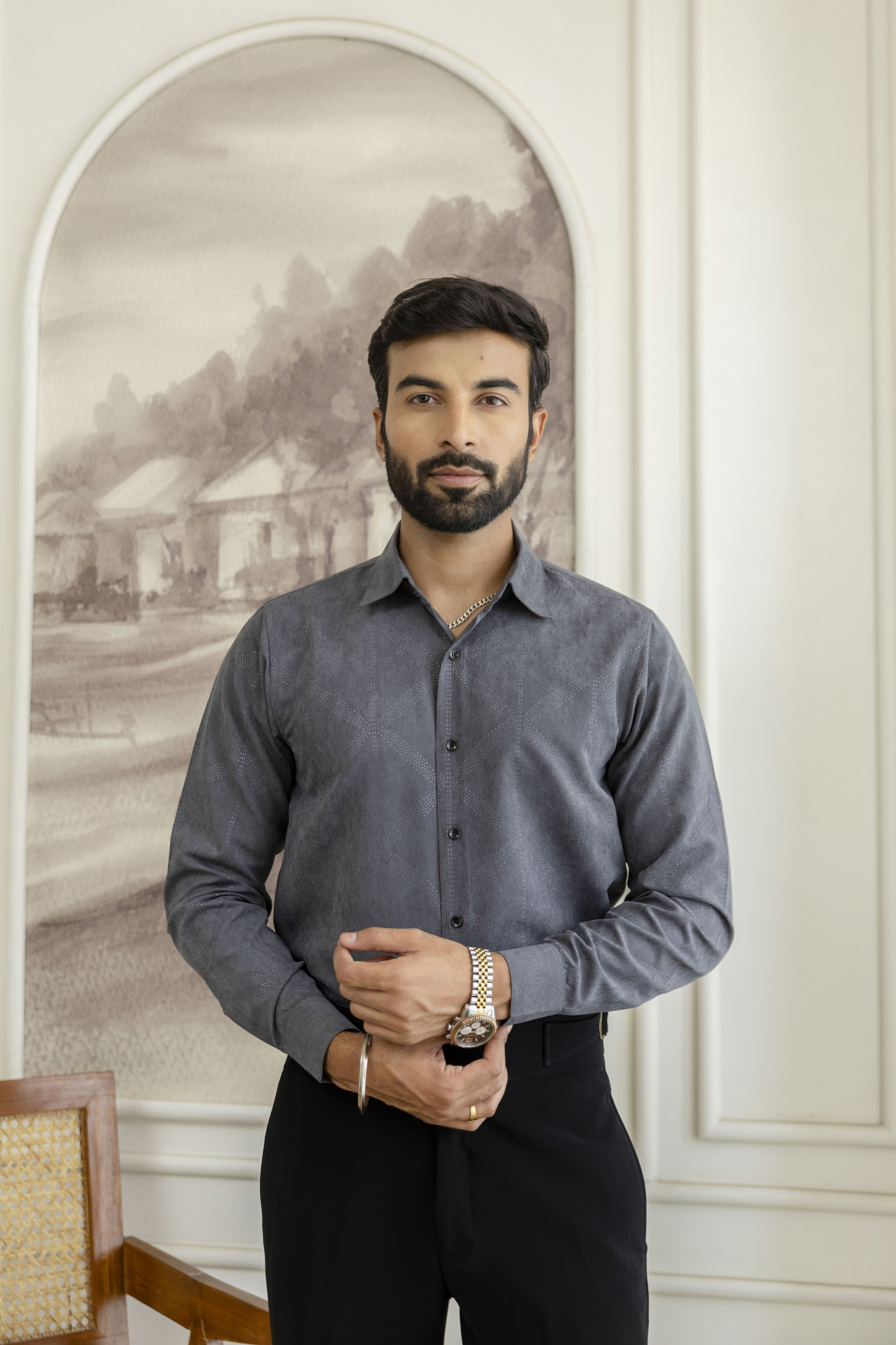 Laser Velvet Formal Shirt In Grey