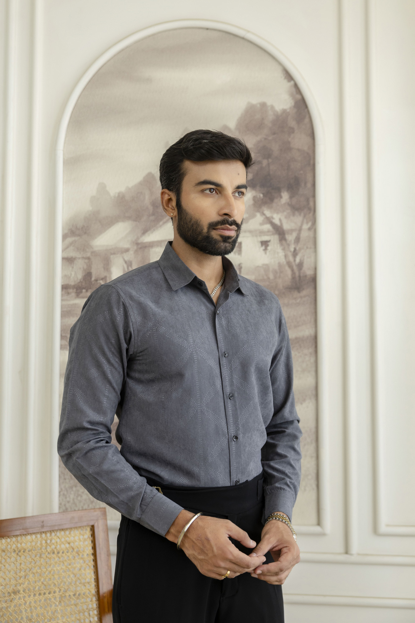 Laser Velvet Formal Shirt In Grey