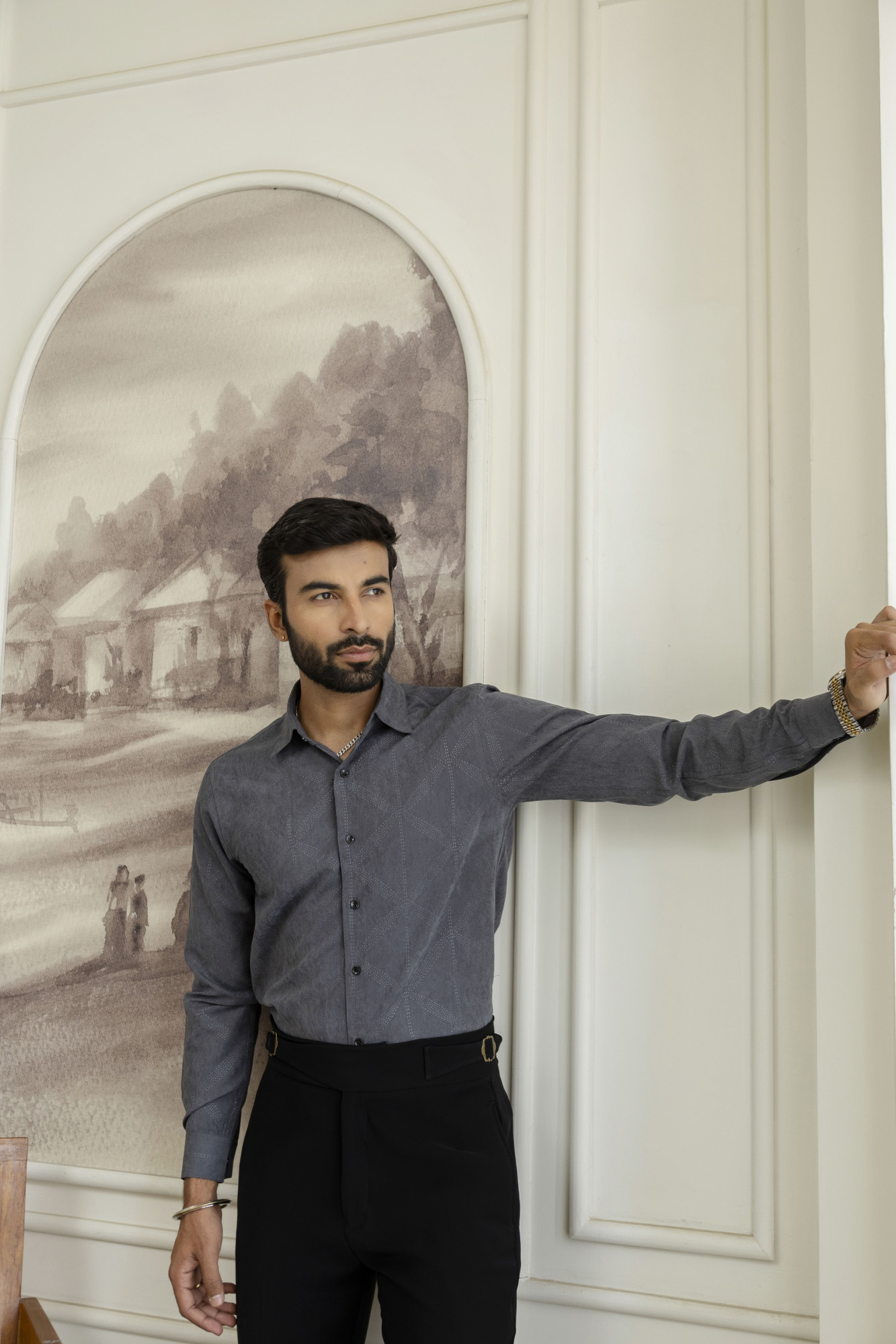 Laser Velvet Formal Shirt In Grey