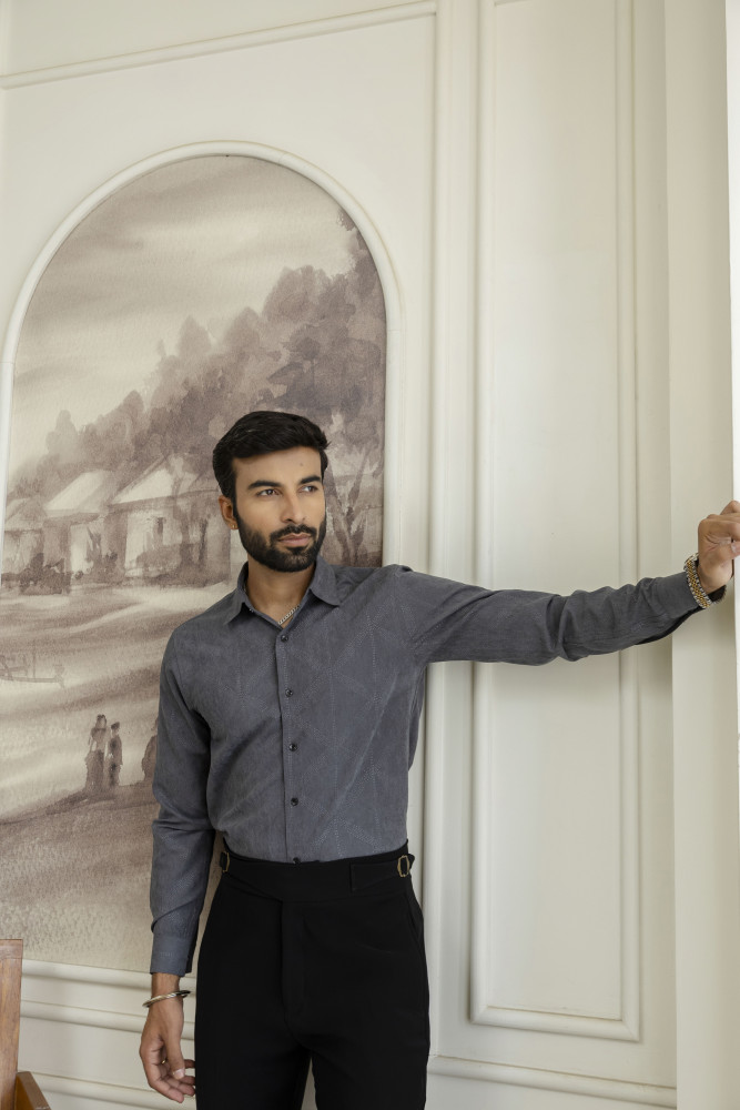 Image of Laser Velvet Formal Shirt In Grey