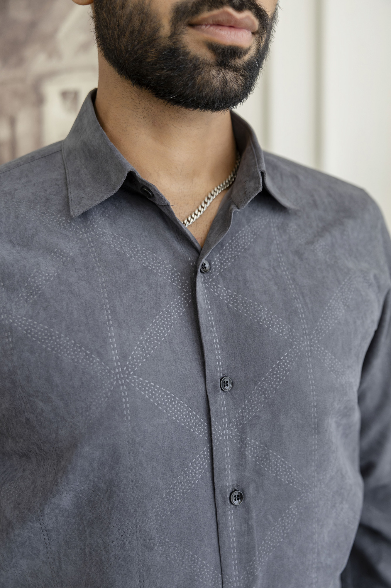 Laser Velvet Formal Shirt In Grey