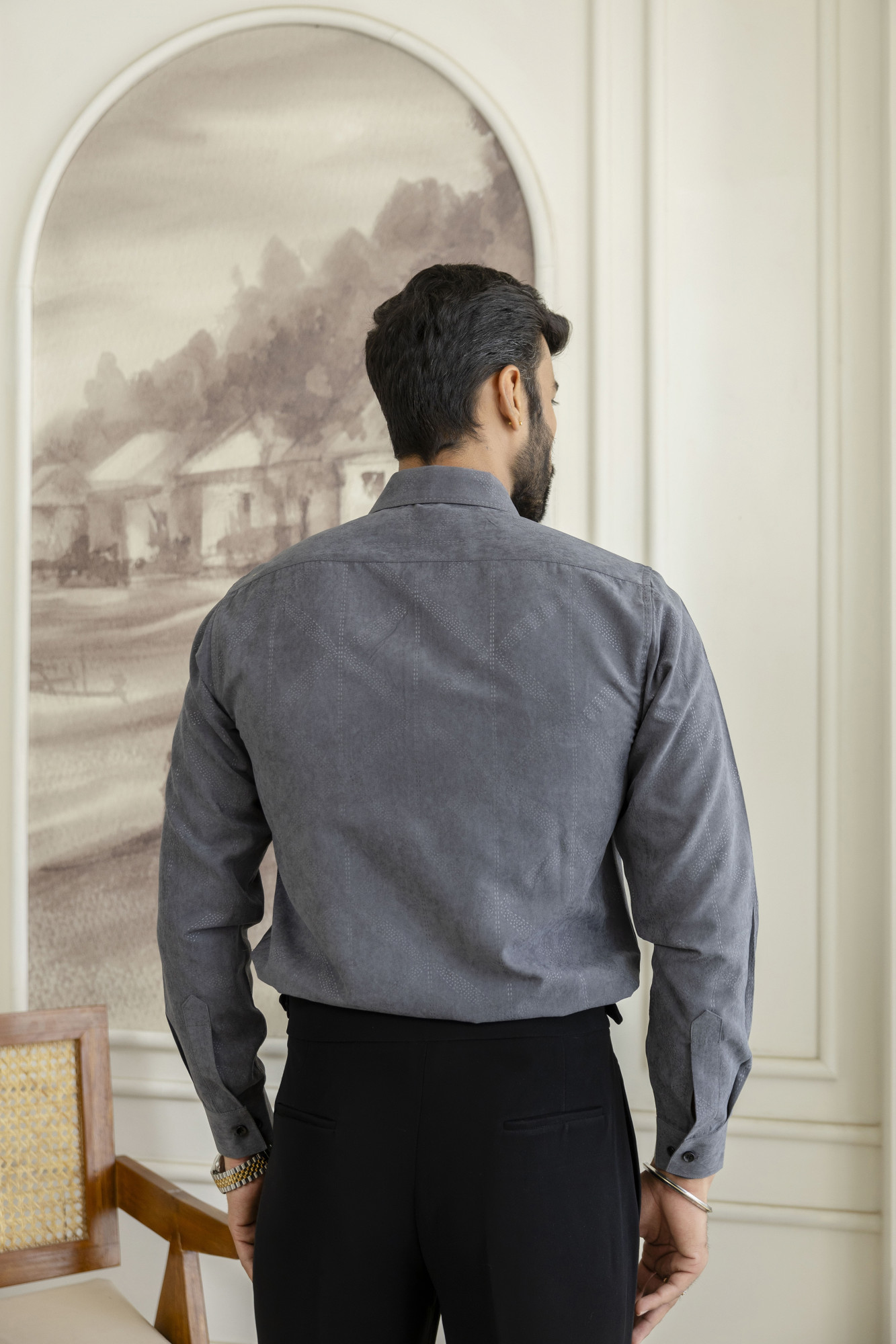 Laser Velvet Formal Shirt In Grey