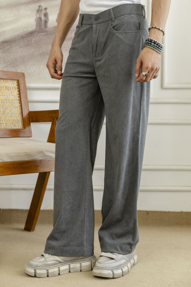 Image of Corduroy Wide Leg Flared Pants In Grey