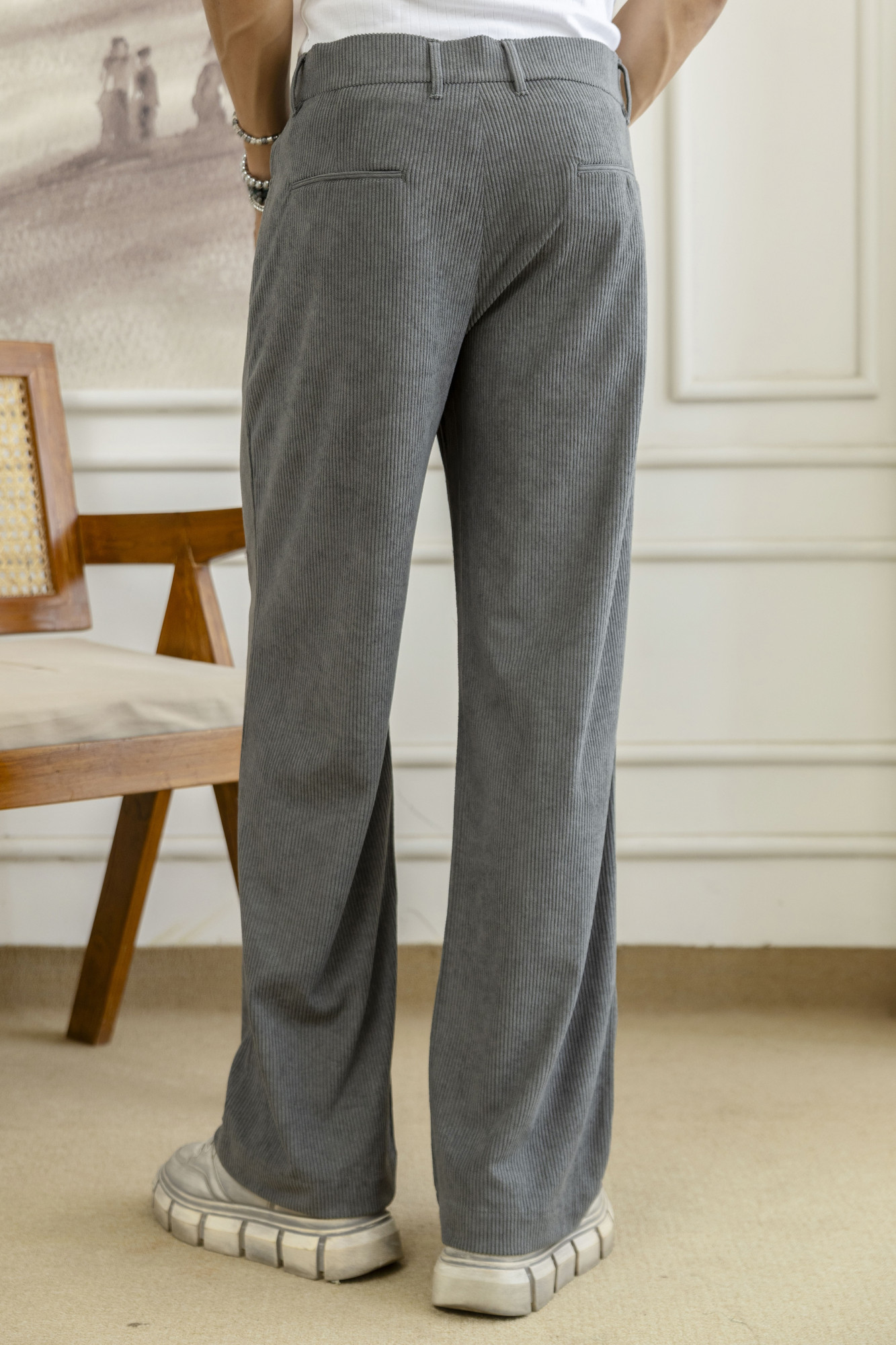 Corduroy Wide Leg Flared Pants In Grey
