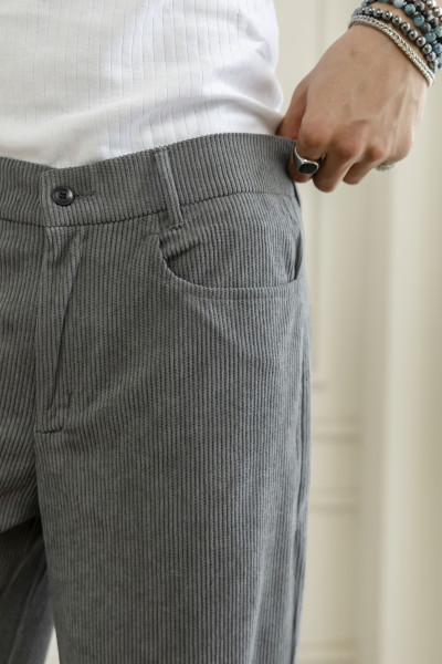 Corduroy Wide Leg Flared Pants In Grey