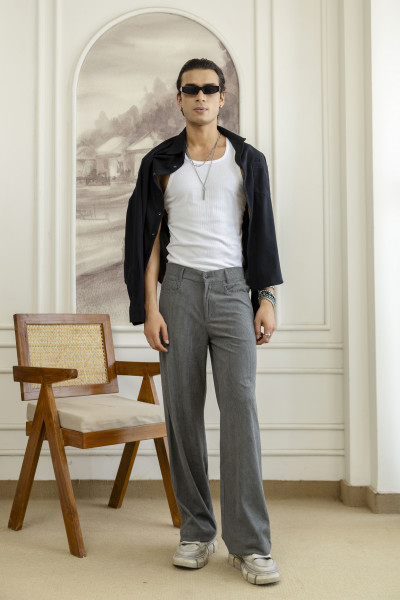 Corduroy Wide Leg Flared Pants In Grey