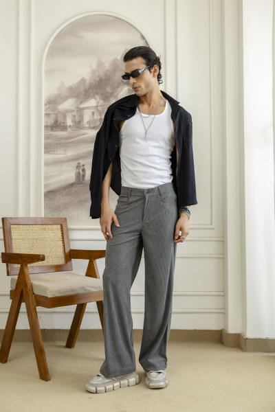 Corduroy Wide Leg Flared Pants In Grey