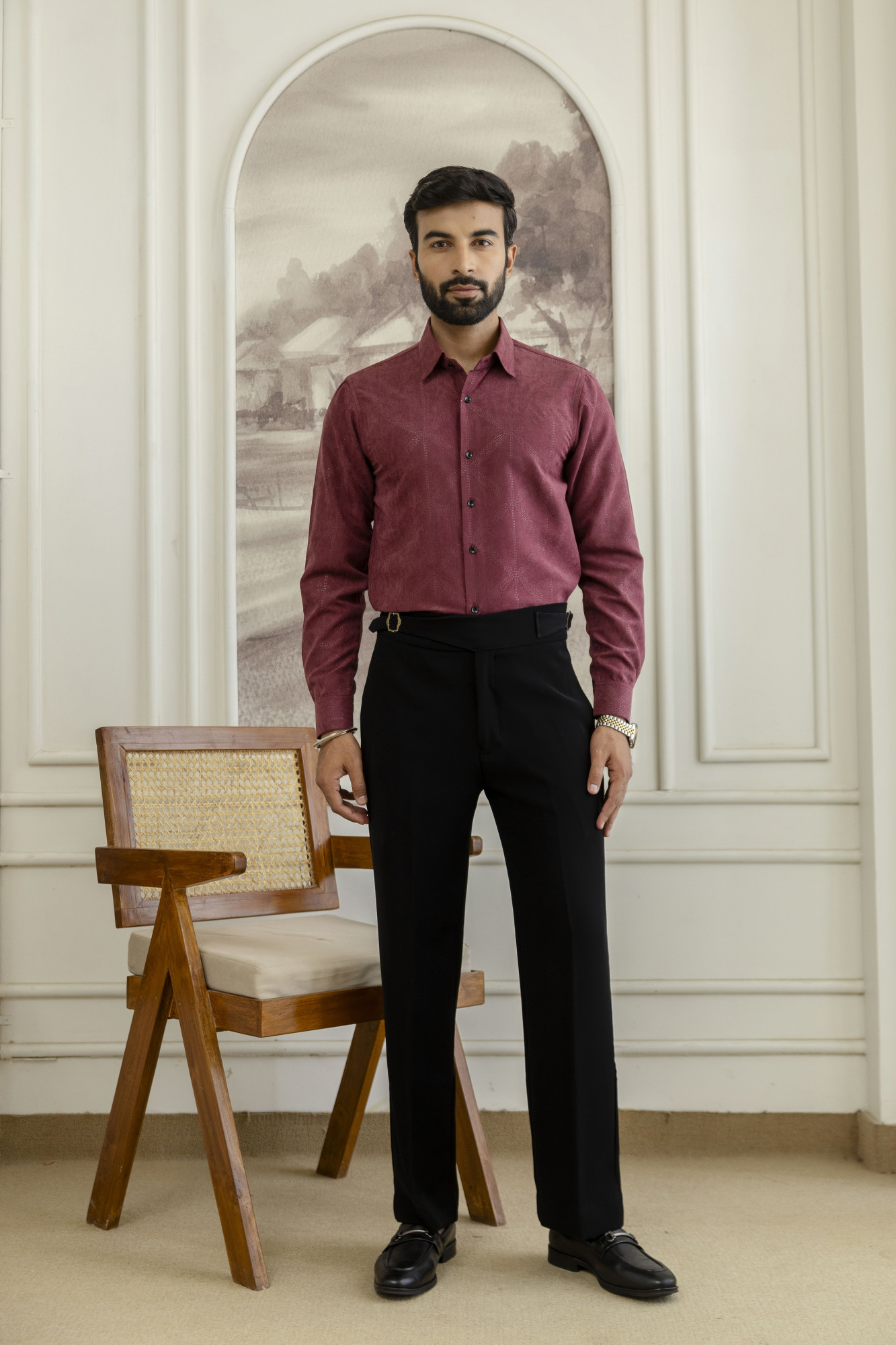 Laser Velvet Formal Shirt In Wine