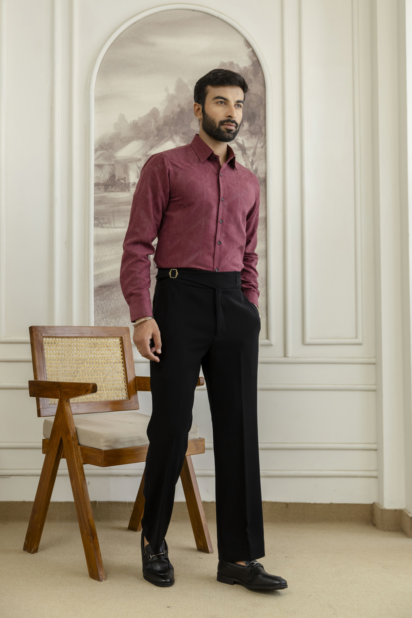 Laser Velvet Formal Shirt In Wine