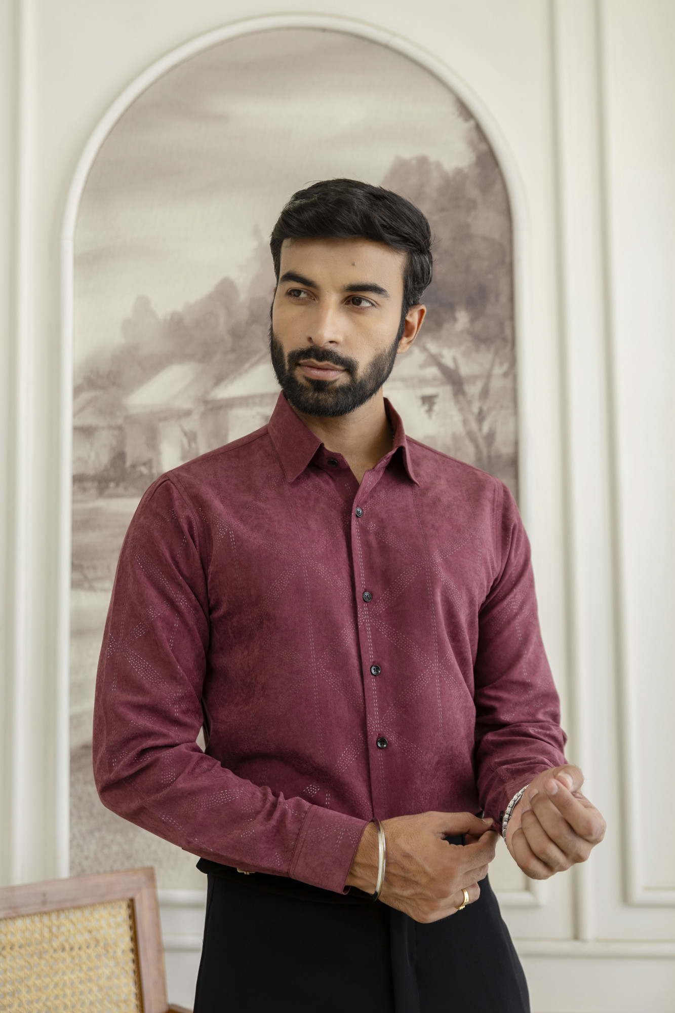 Laser Velvet Formal Shirt In Wine