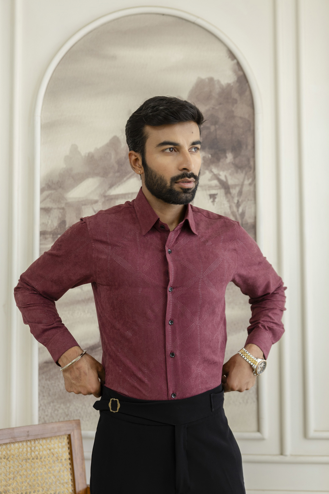 Laser Velvet Formal Shirt In Wine