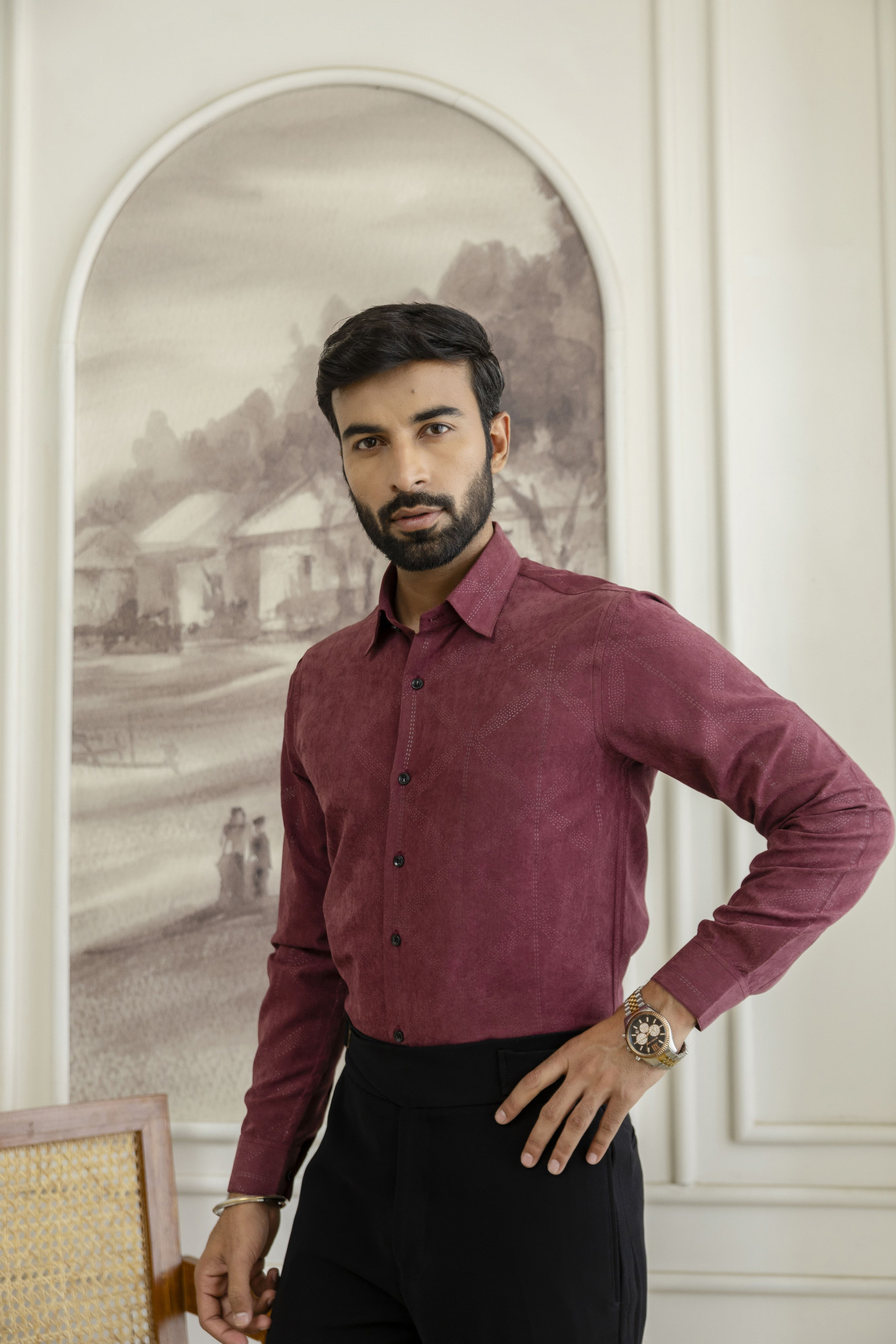 Laser Velvet Formal Shirt In Wine