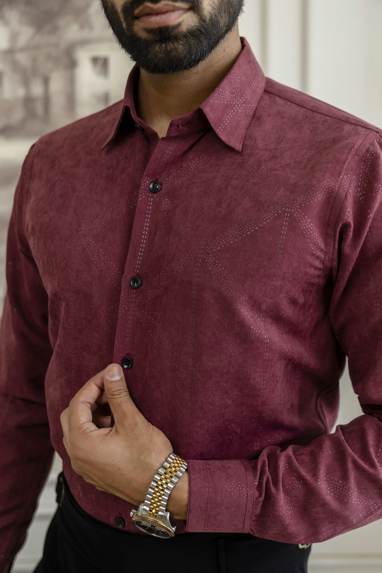 Laser Velvet Formal Shirt In Wine