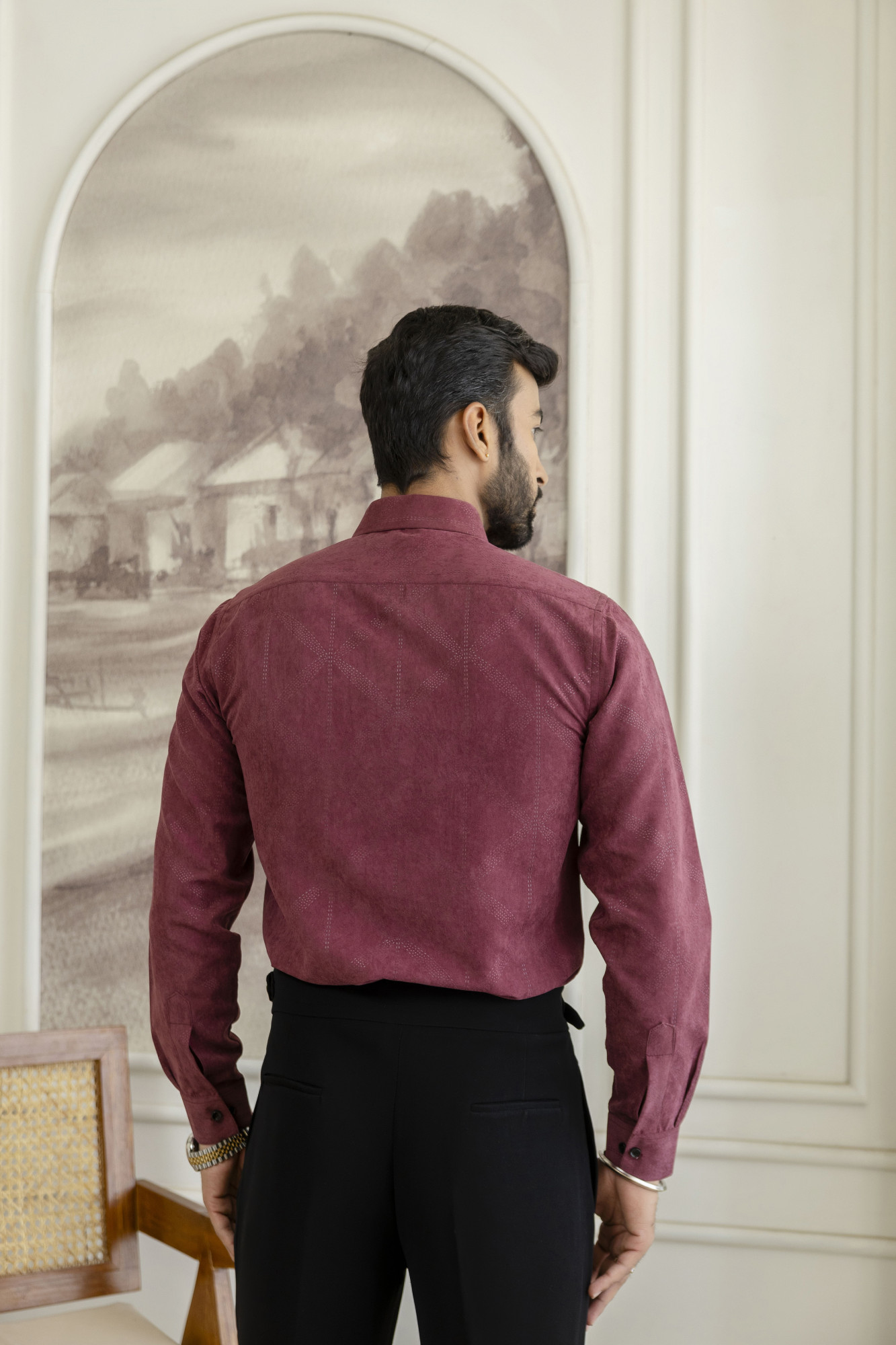 Laser Velvet Formal Shirt In Wine