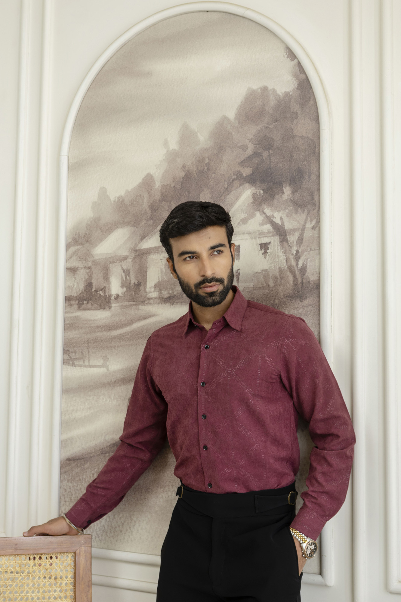 Laser Velvet Formal Shirt In Wine