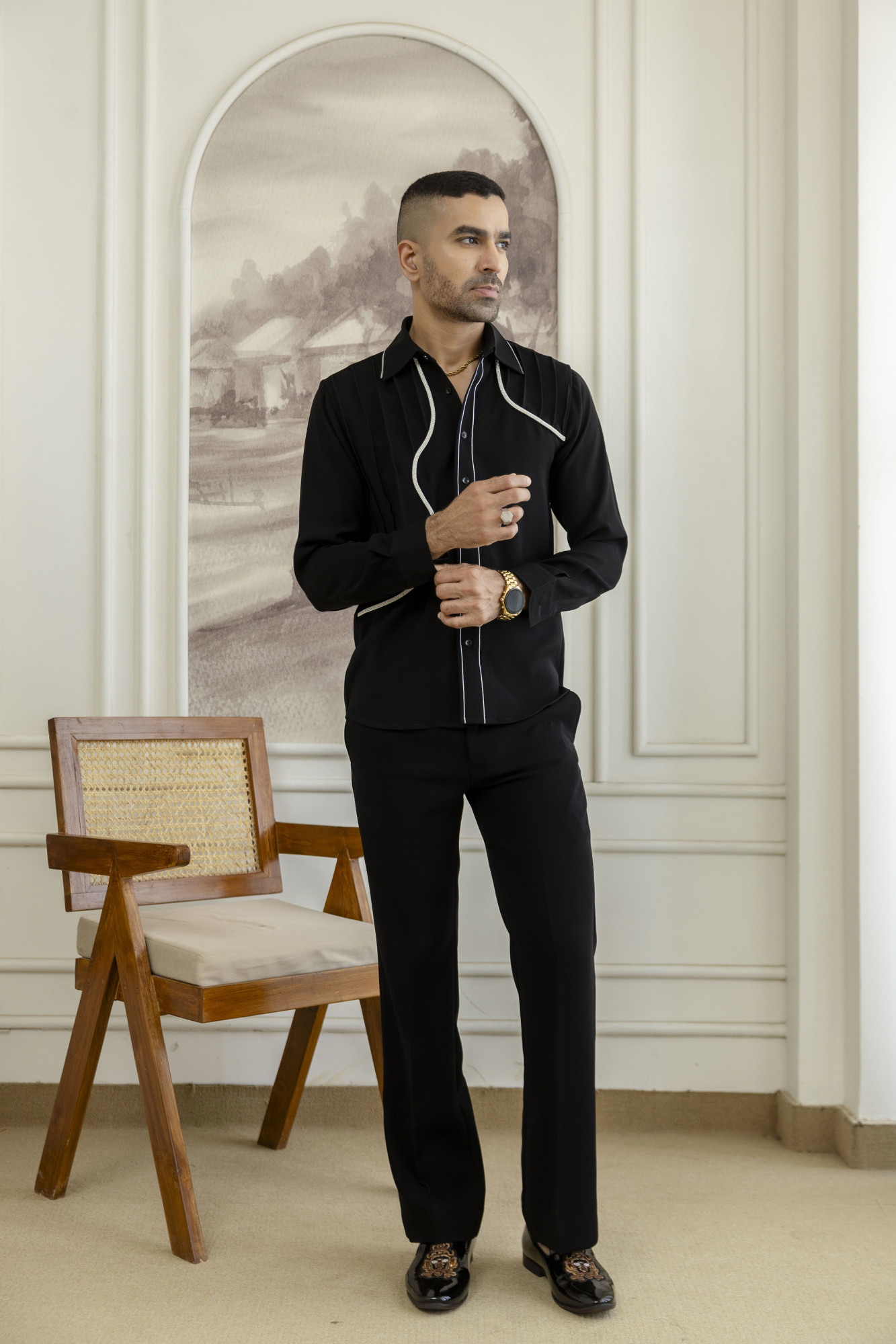 Laced Pintex Shacket In Black