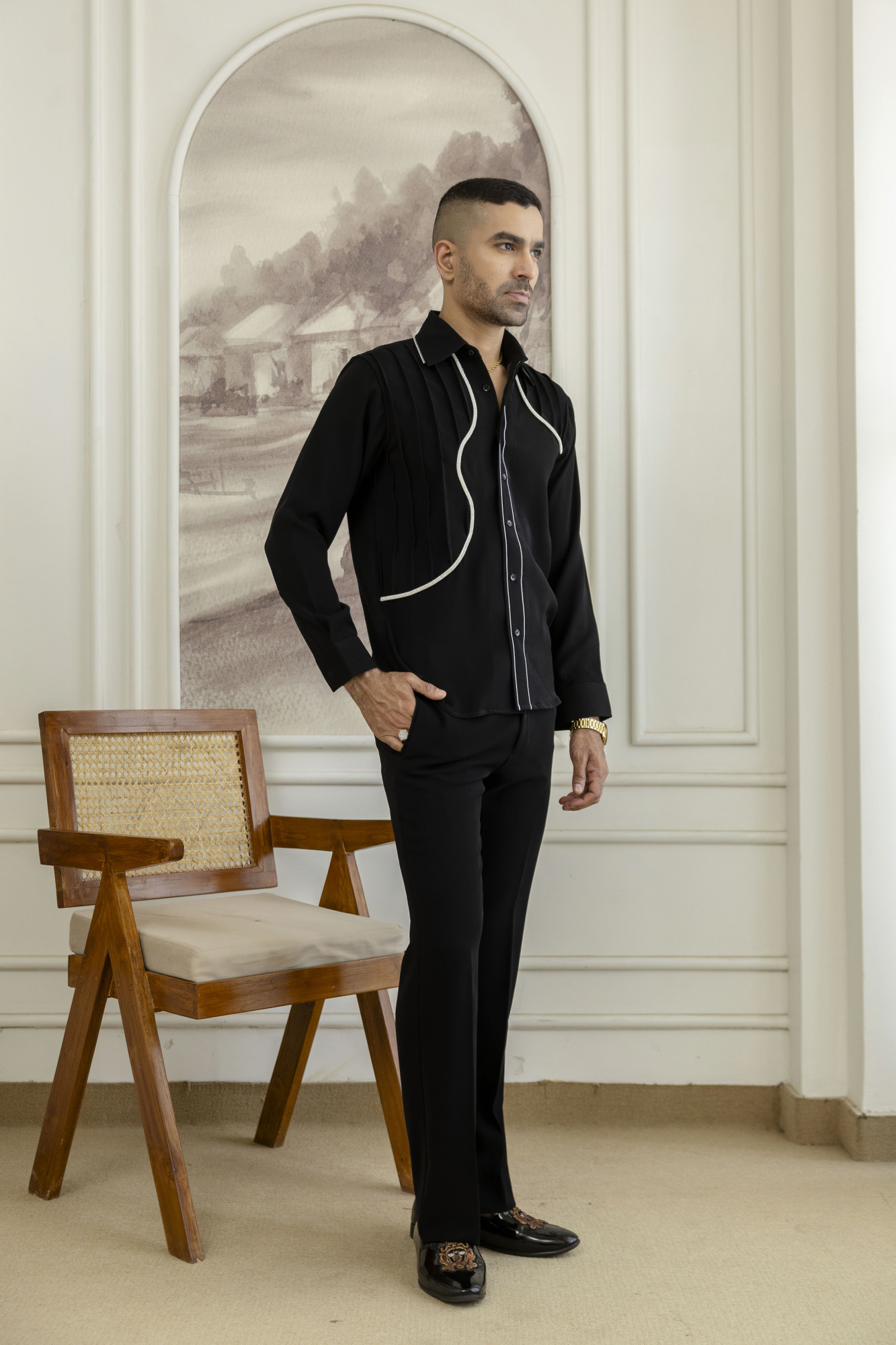 Laced Pintex Shacket In Black