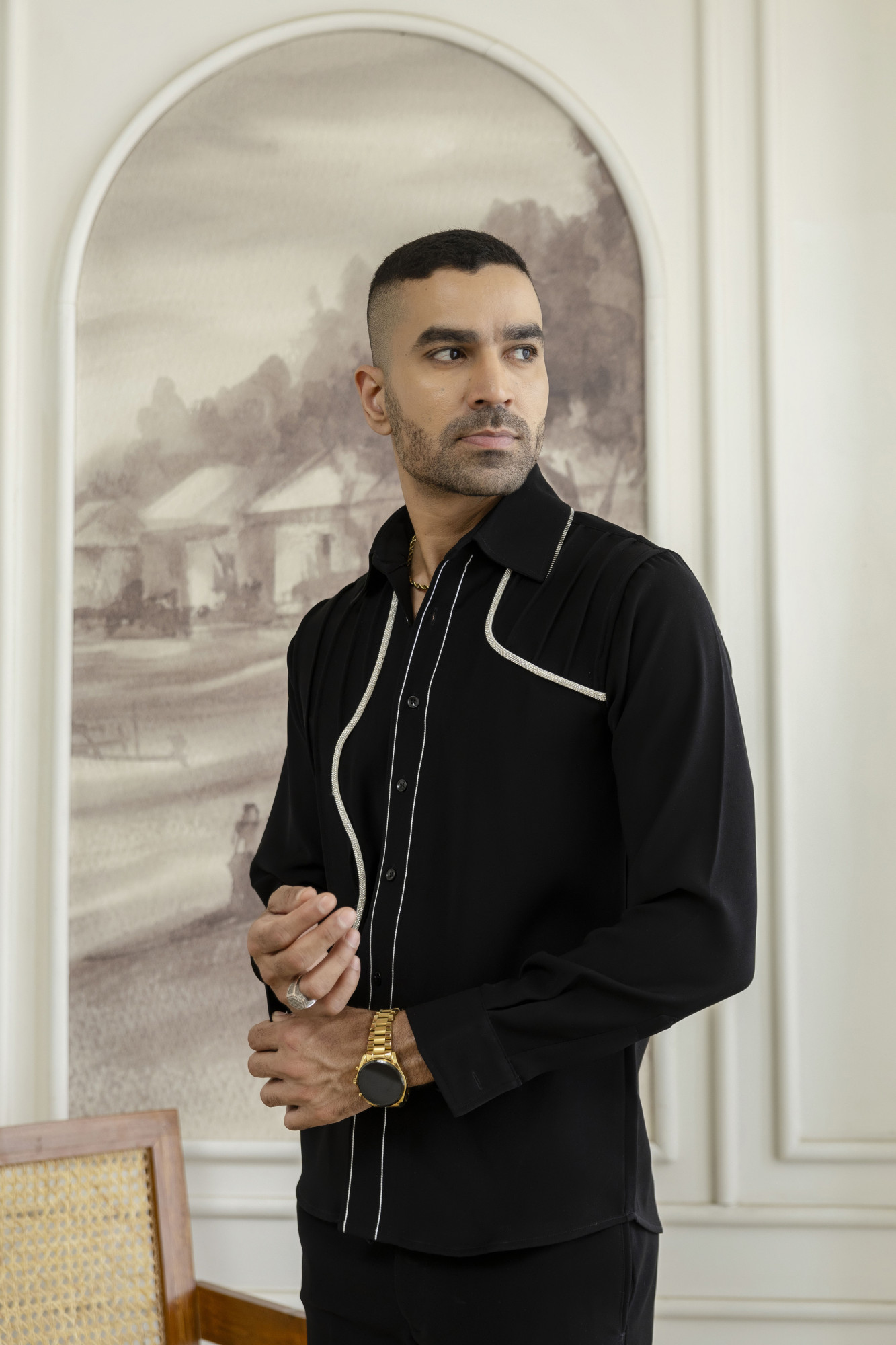 Laced Pintex Shacket In Black