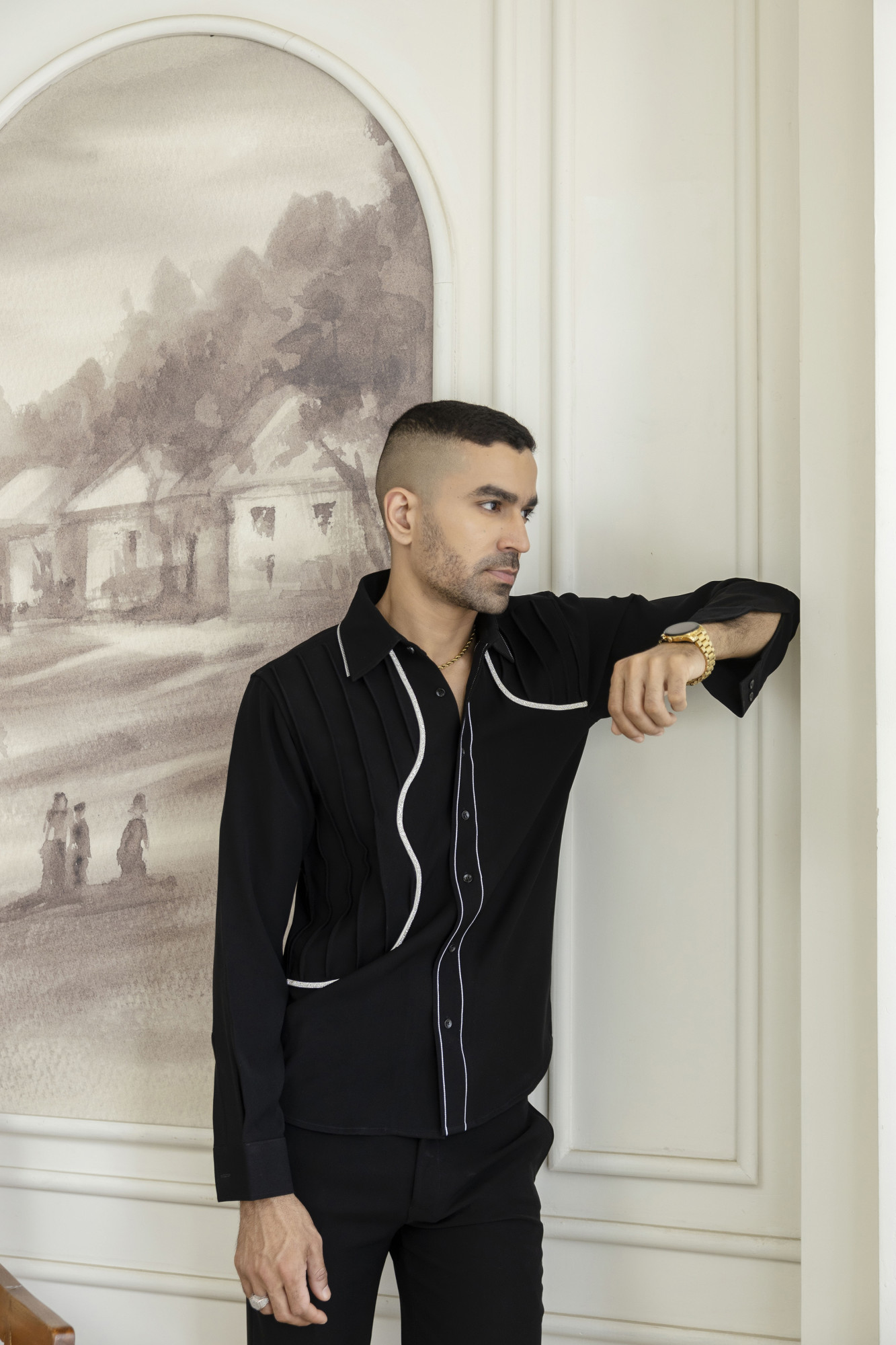 Laced Pintex Shacket In Black