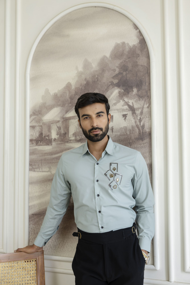 Image of Ace Card Hotfix Slim Fit Shirt in Mint