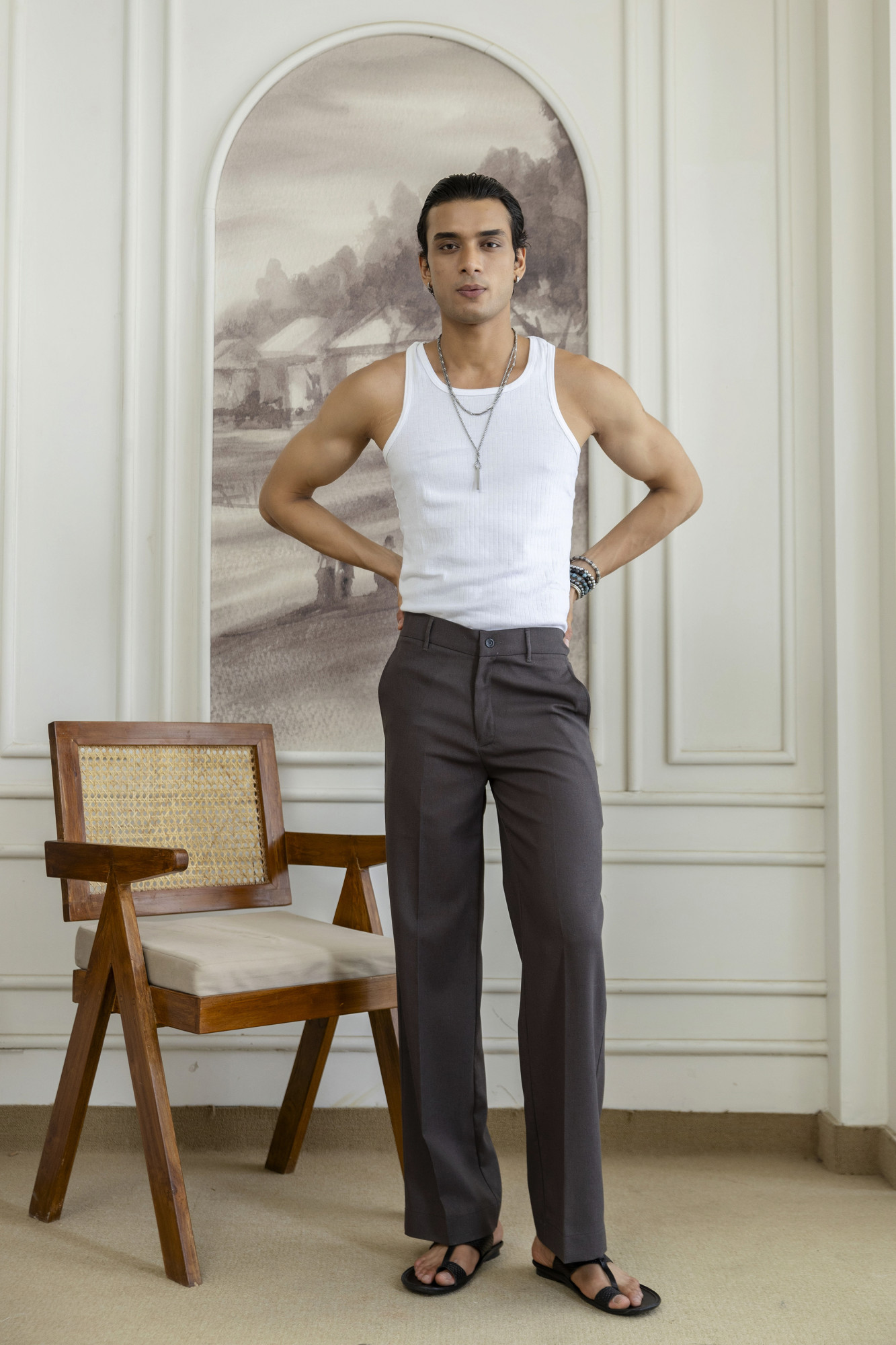 Flared Linen Pants In Dark Grey