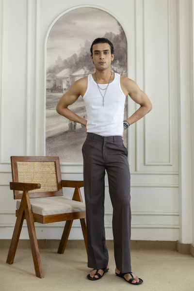 Flared Linen Pants In Dark Grey