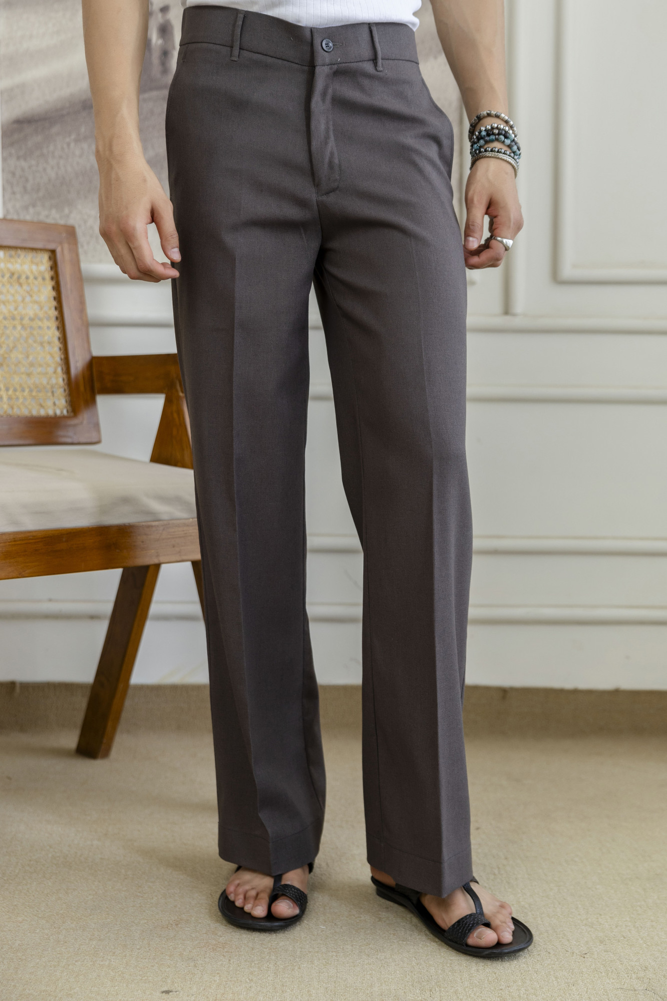 Flared Linen Pants In Dark Grey