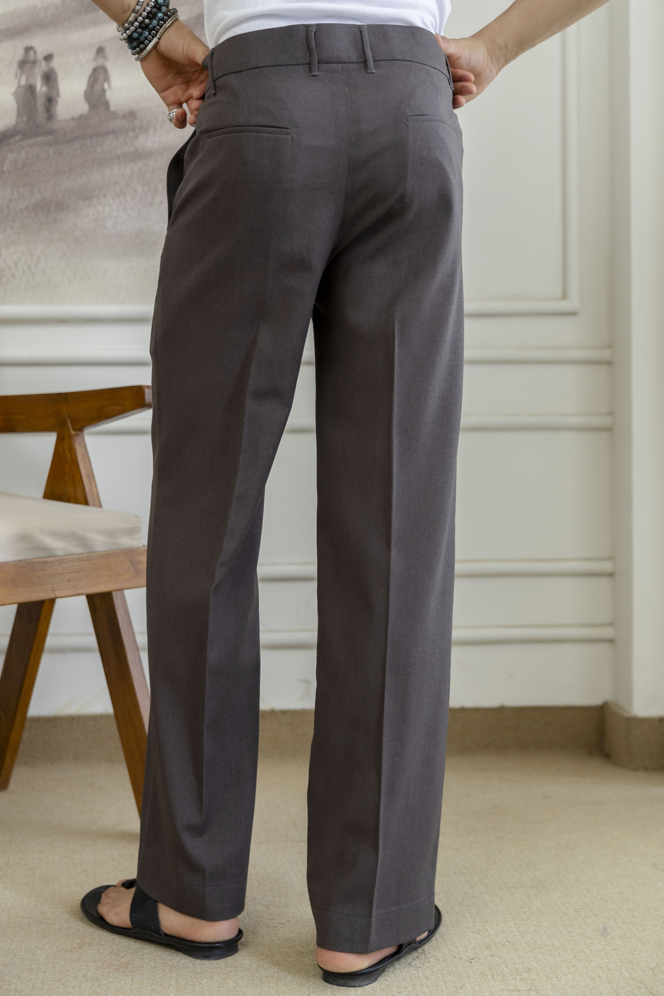 Flared Linen Pants In Dark Grey