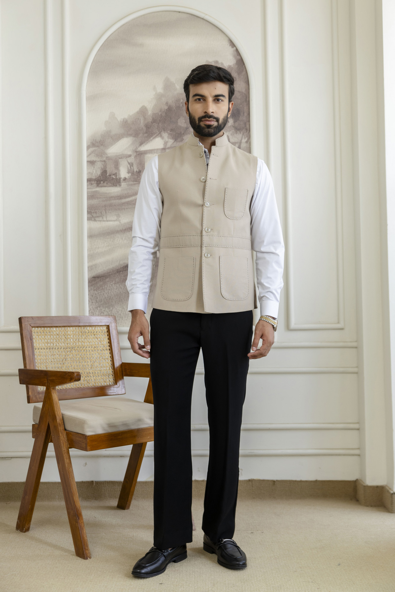 Threaded Half Jacket In Beige