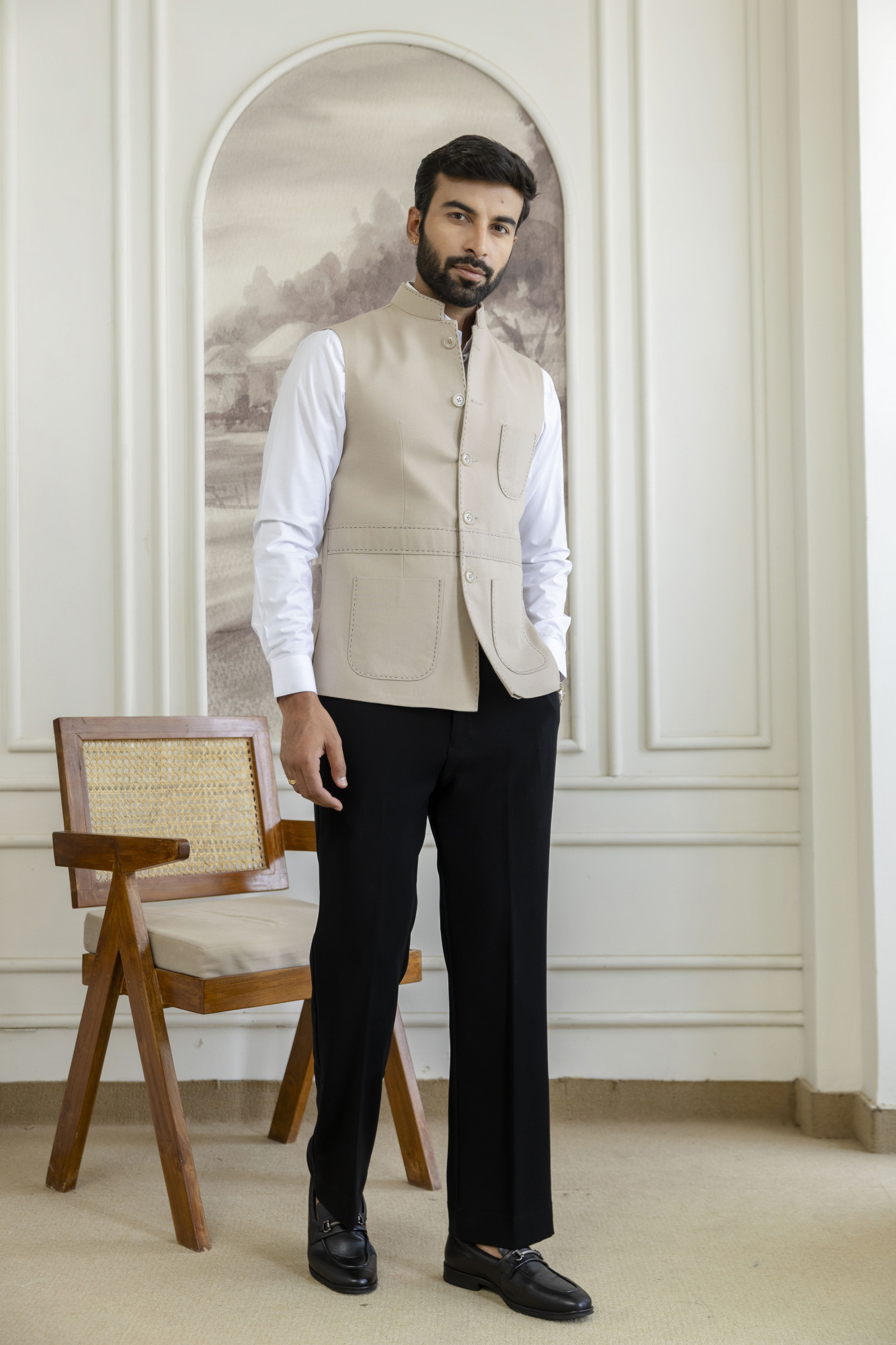 Threaded Half Jacket In Beige