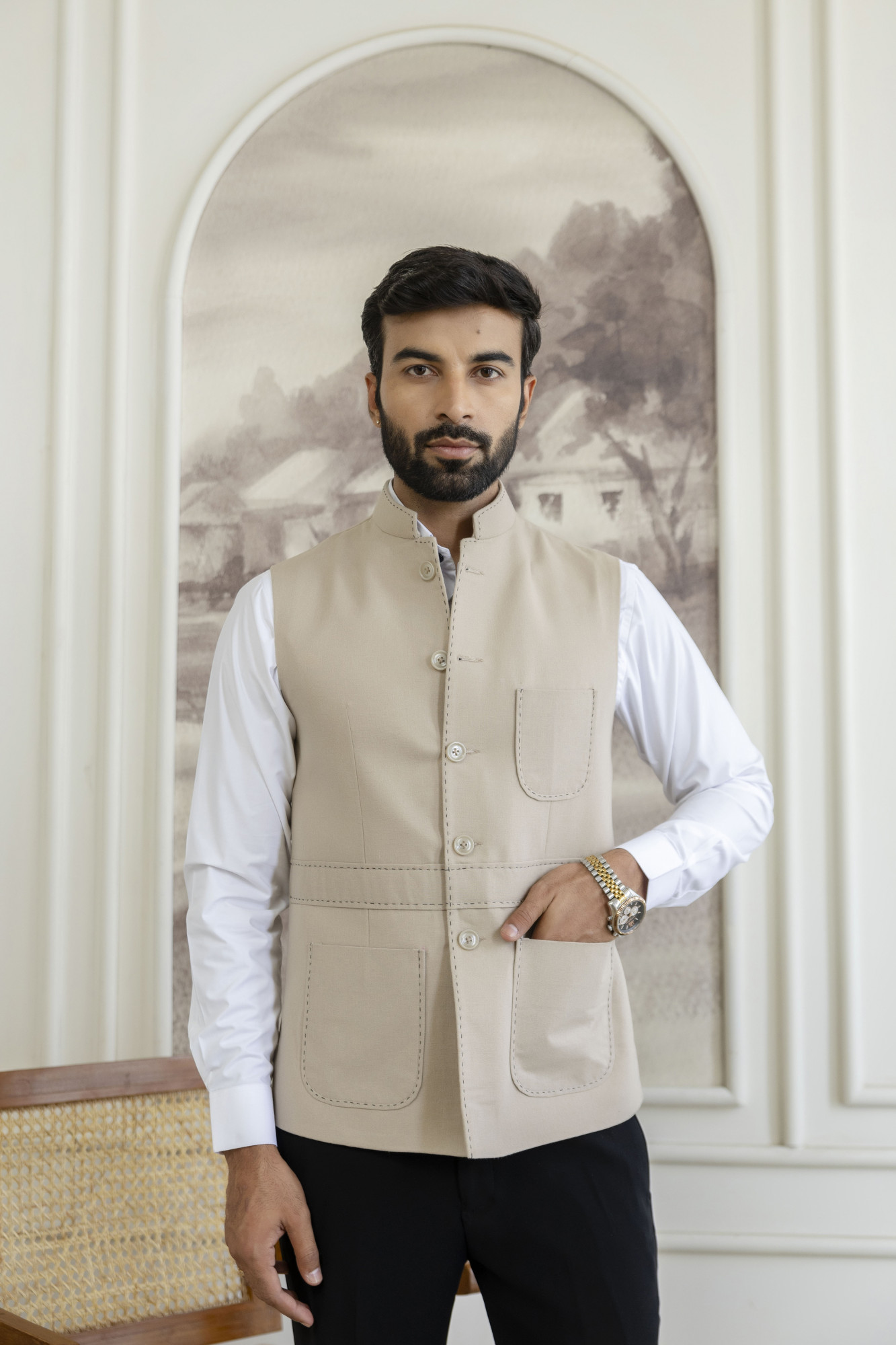 Threaded Half Jacket In Beige
