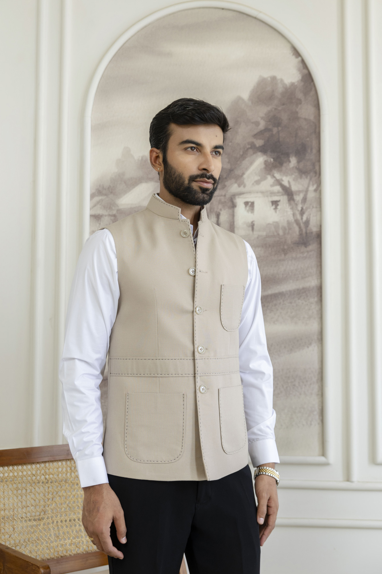 Threaded Half Jacket In Beige