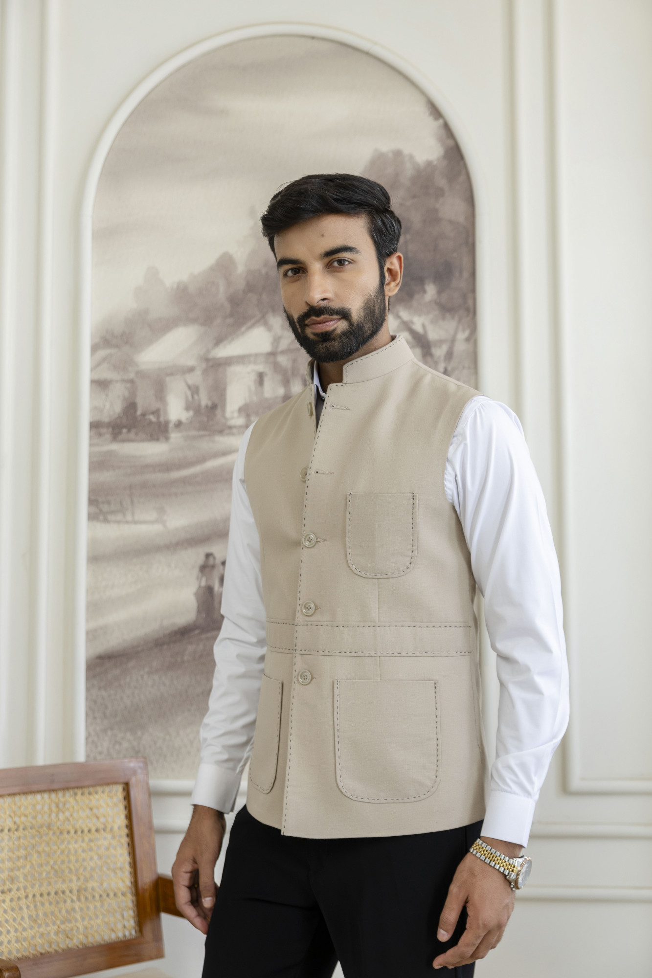 Threaded Half Jacket In Beige