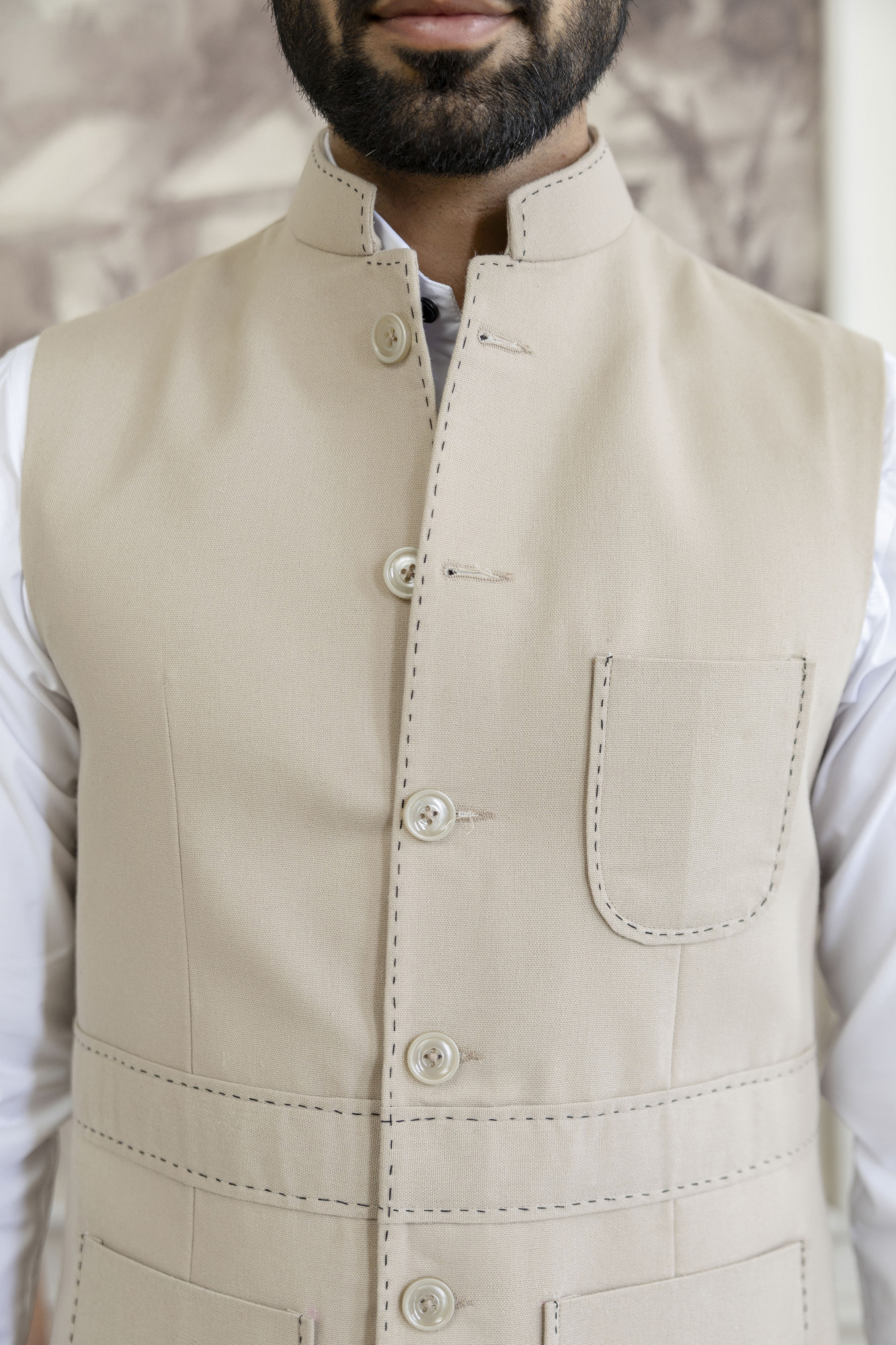 Threaded Half Jacket In Beige
