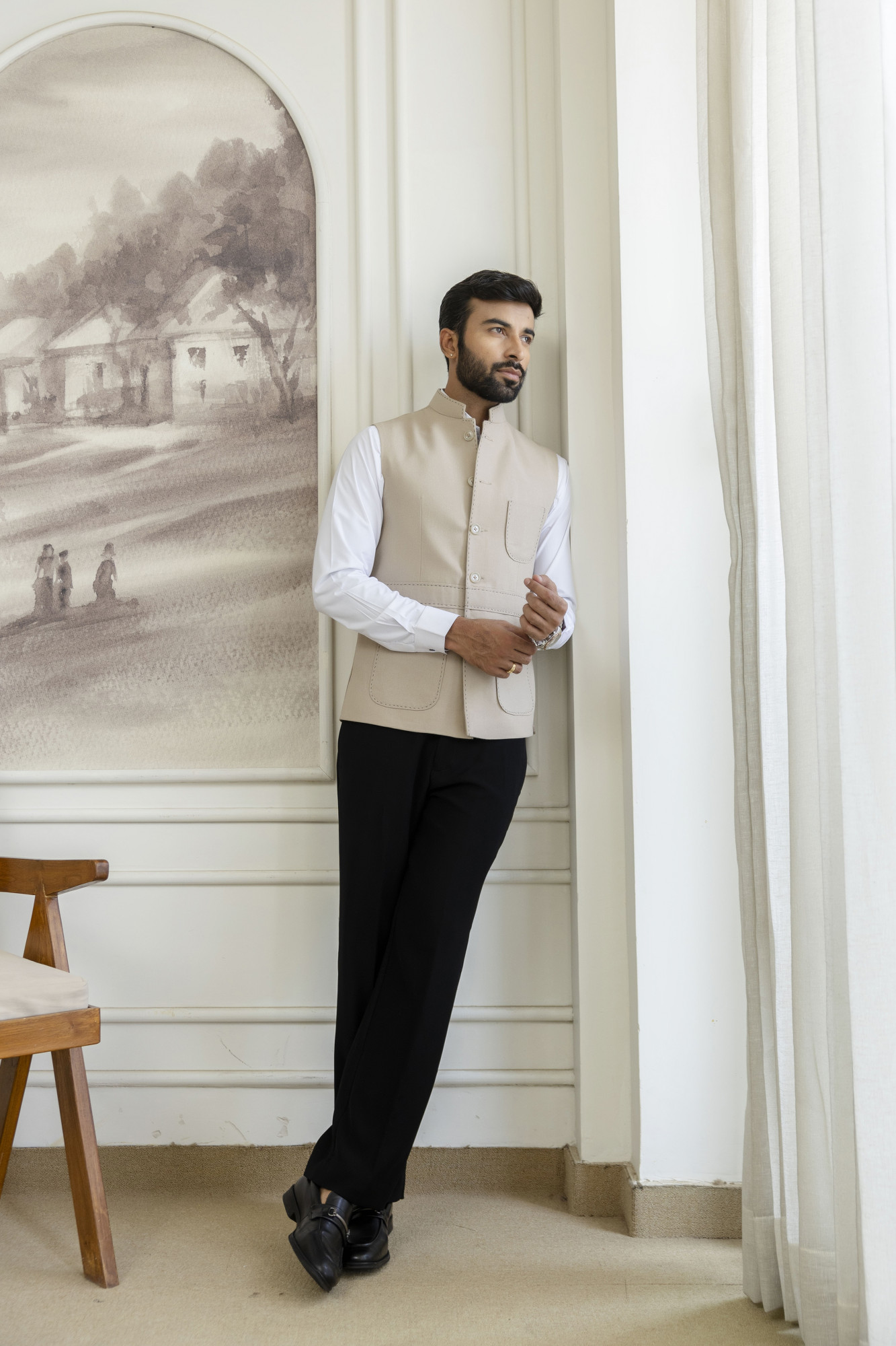 Threaded Half Jacket In Beige