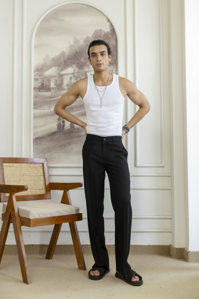 Flared Linen Pants In Black