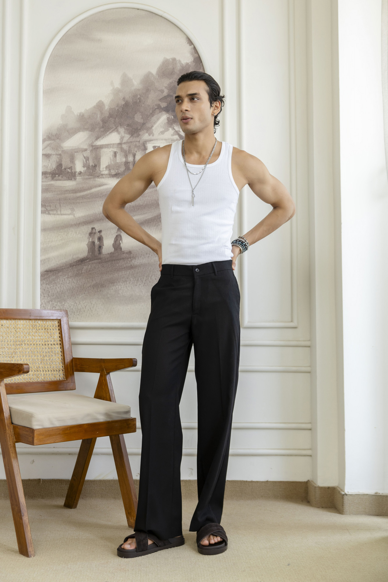 Flared Linen Pants In Black