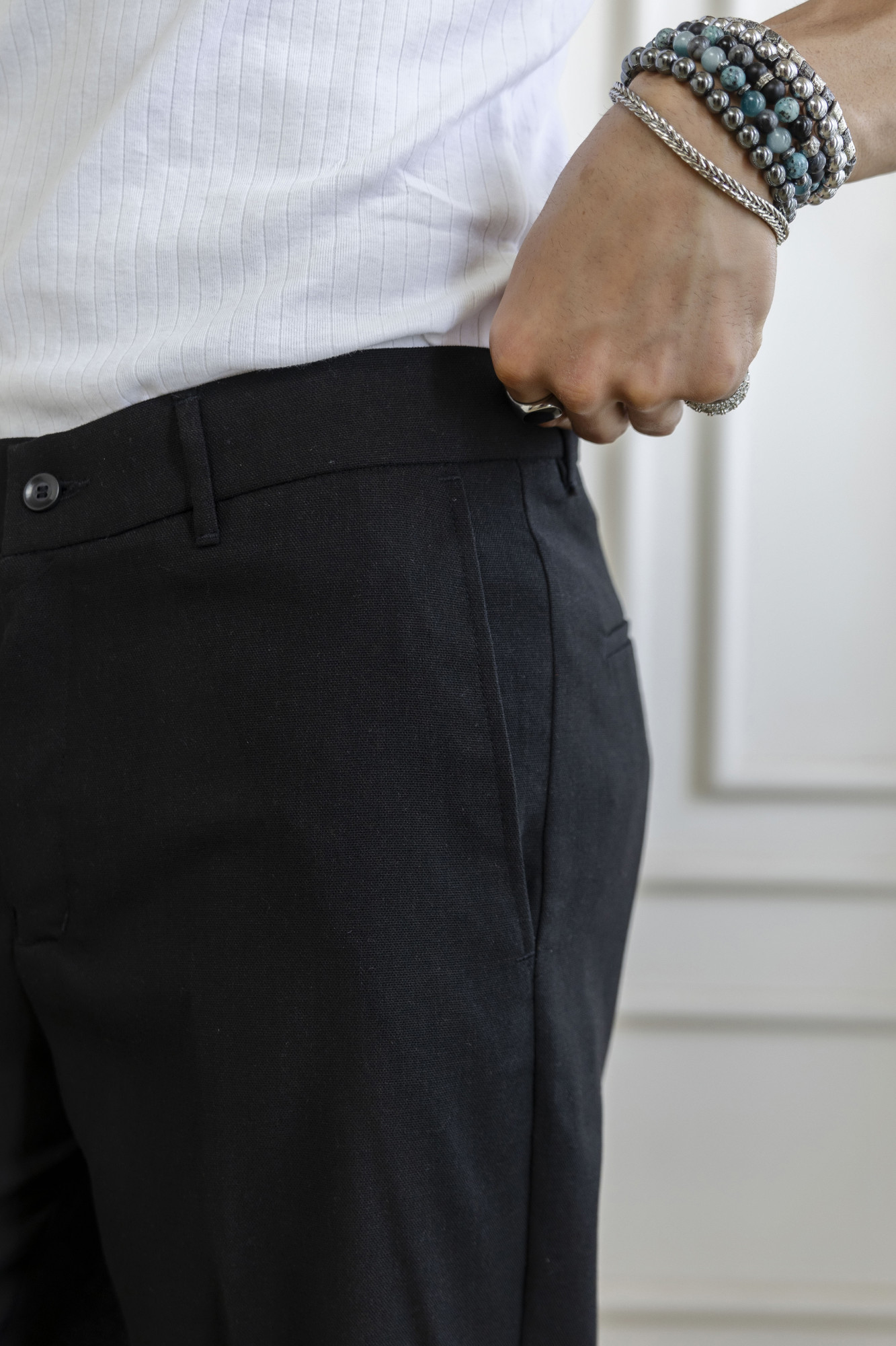 Flared Linen Pants In Black