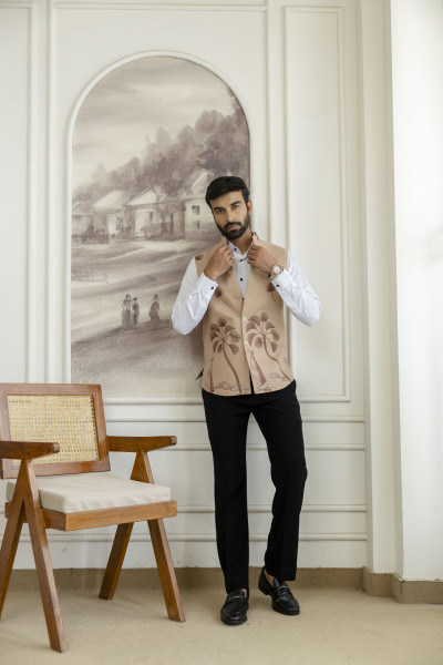 Embroidered Half Jacket In Slub Linen