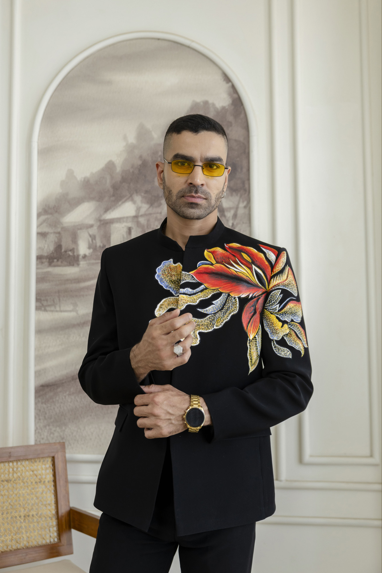 Flower Hand-Paint Jodhpuri In Black
