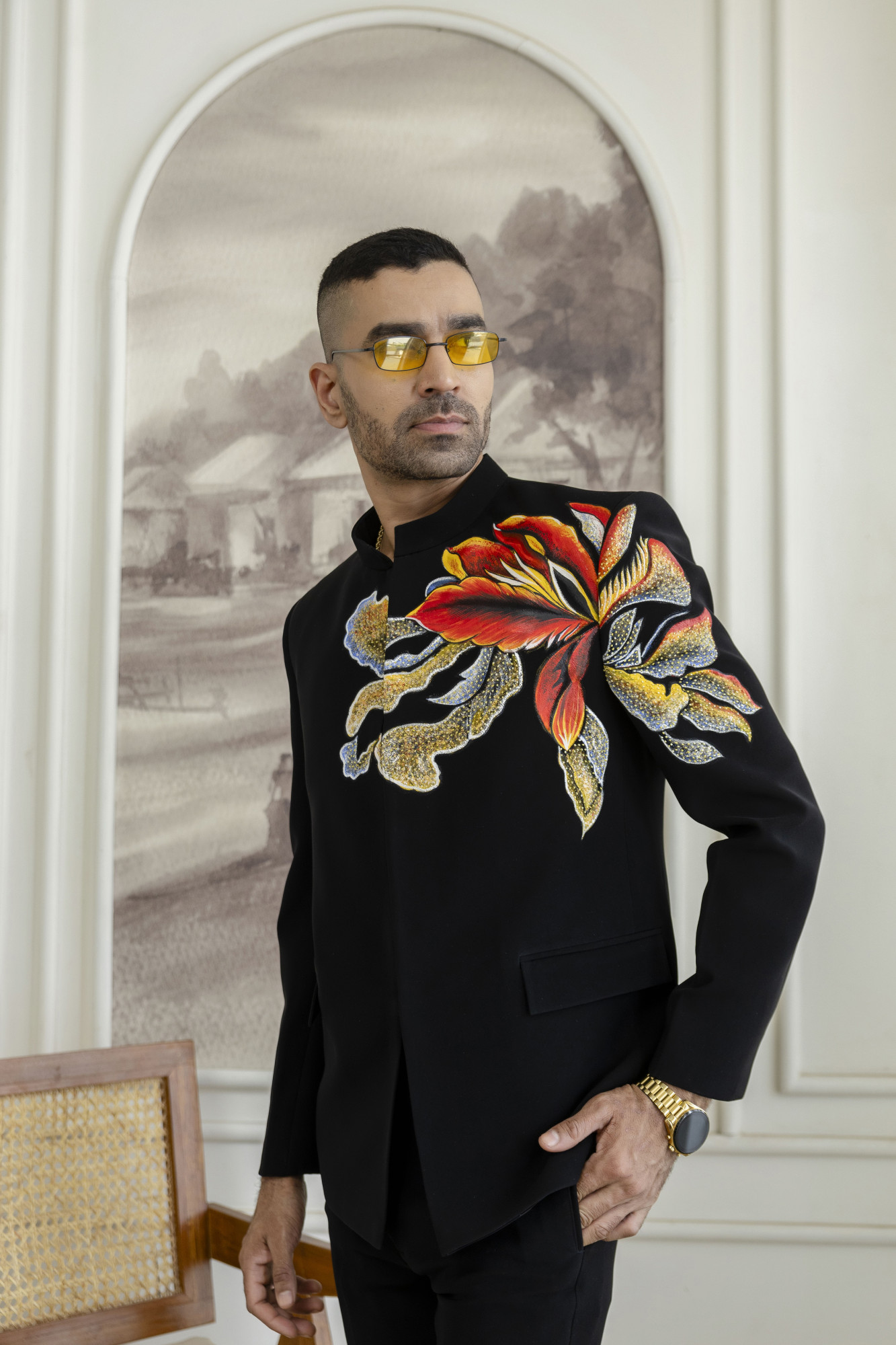Flower Hand-Paint Jodhpuri In Black