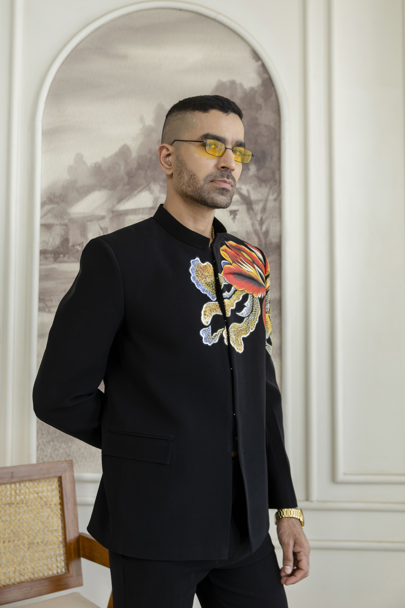 Flower Hand-Paint Jodhpuri In Black