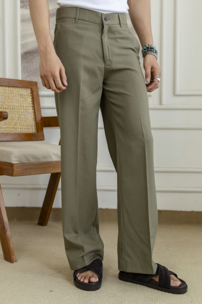Flared Linen Pants In Olive