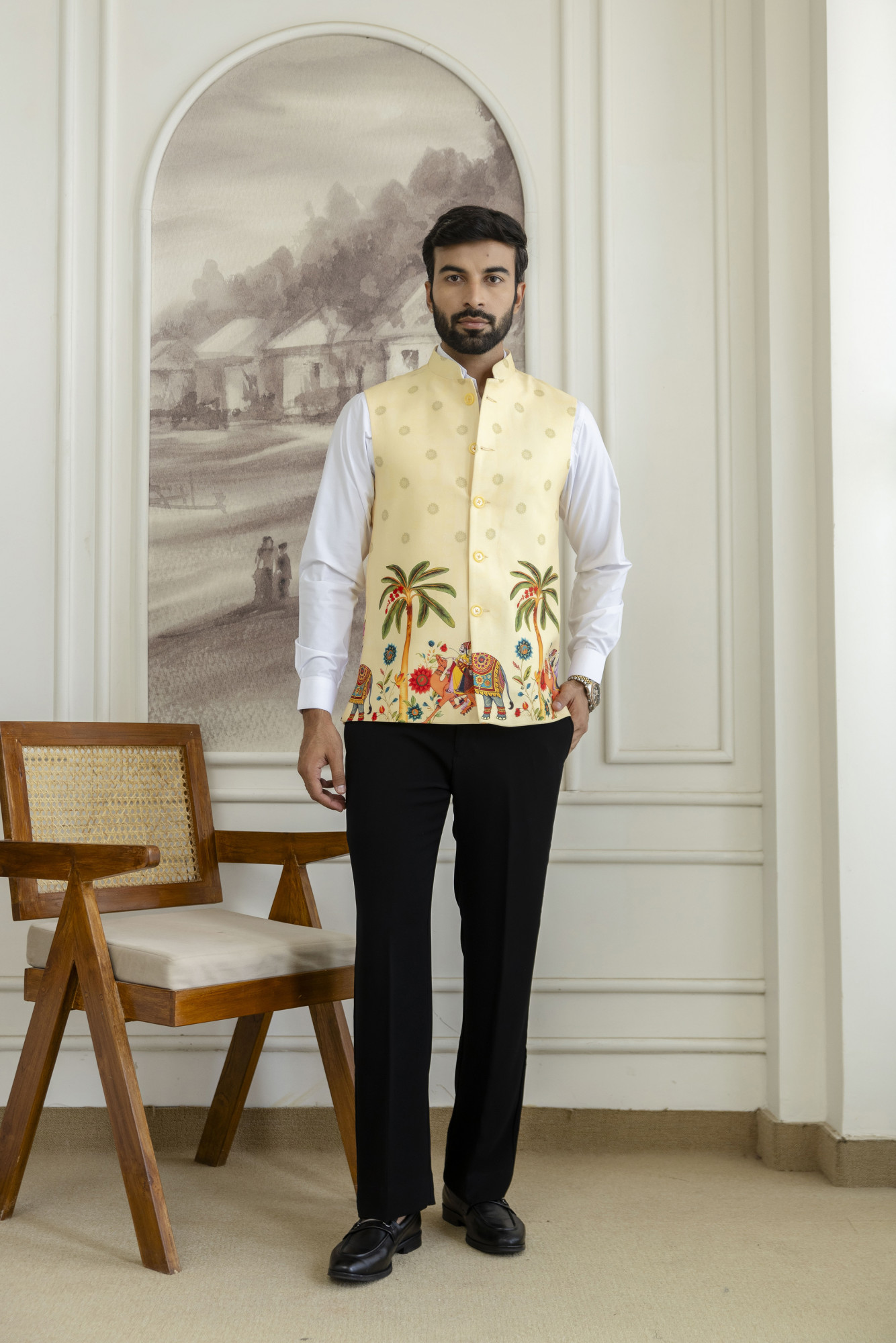 Printed Half Jacket In Lemon
