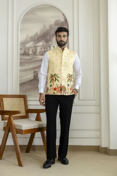 Printed Half Jacket In Lemon