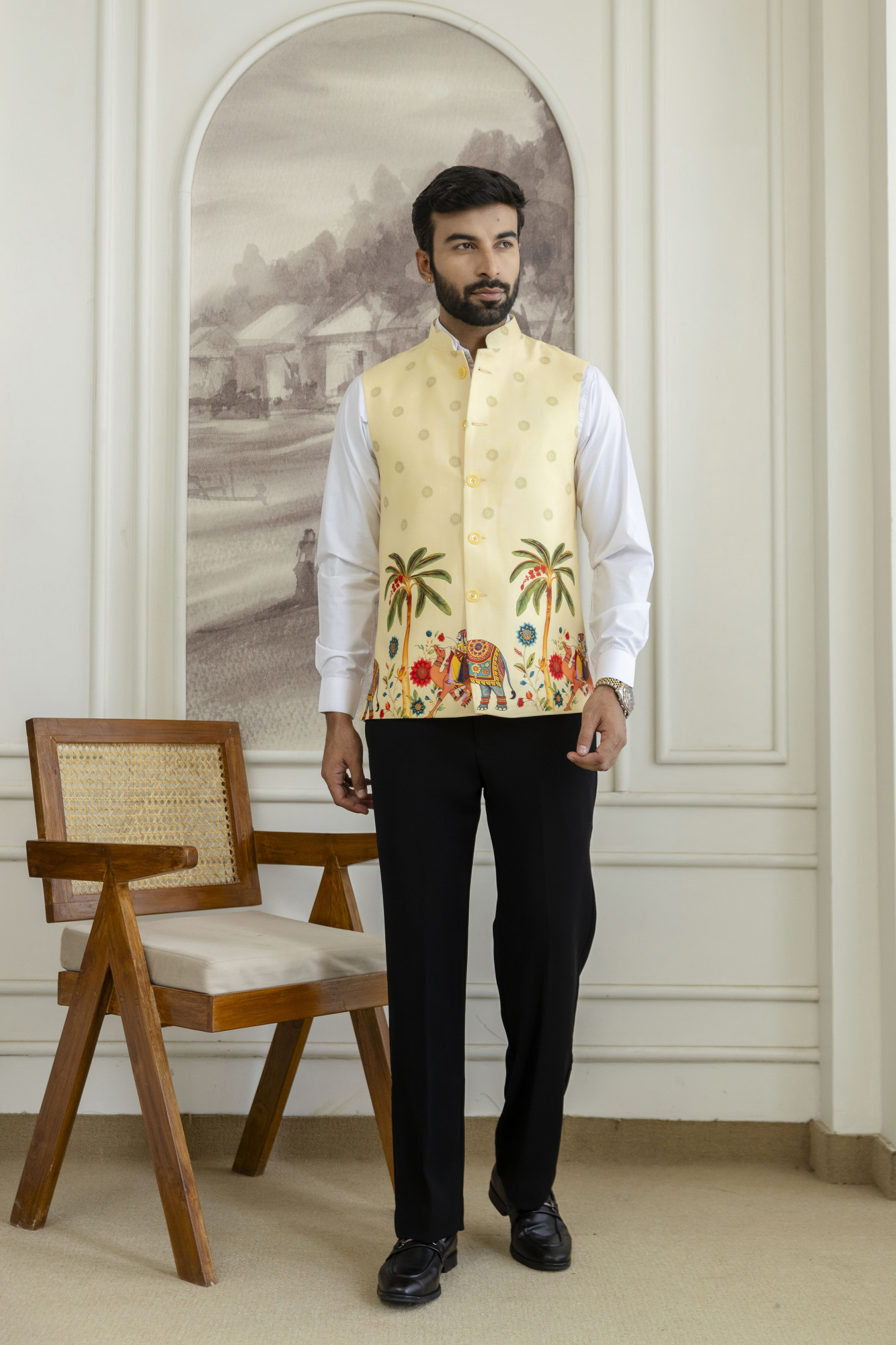 Printed Half Jacket In Lemon