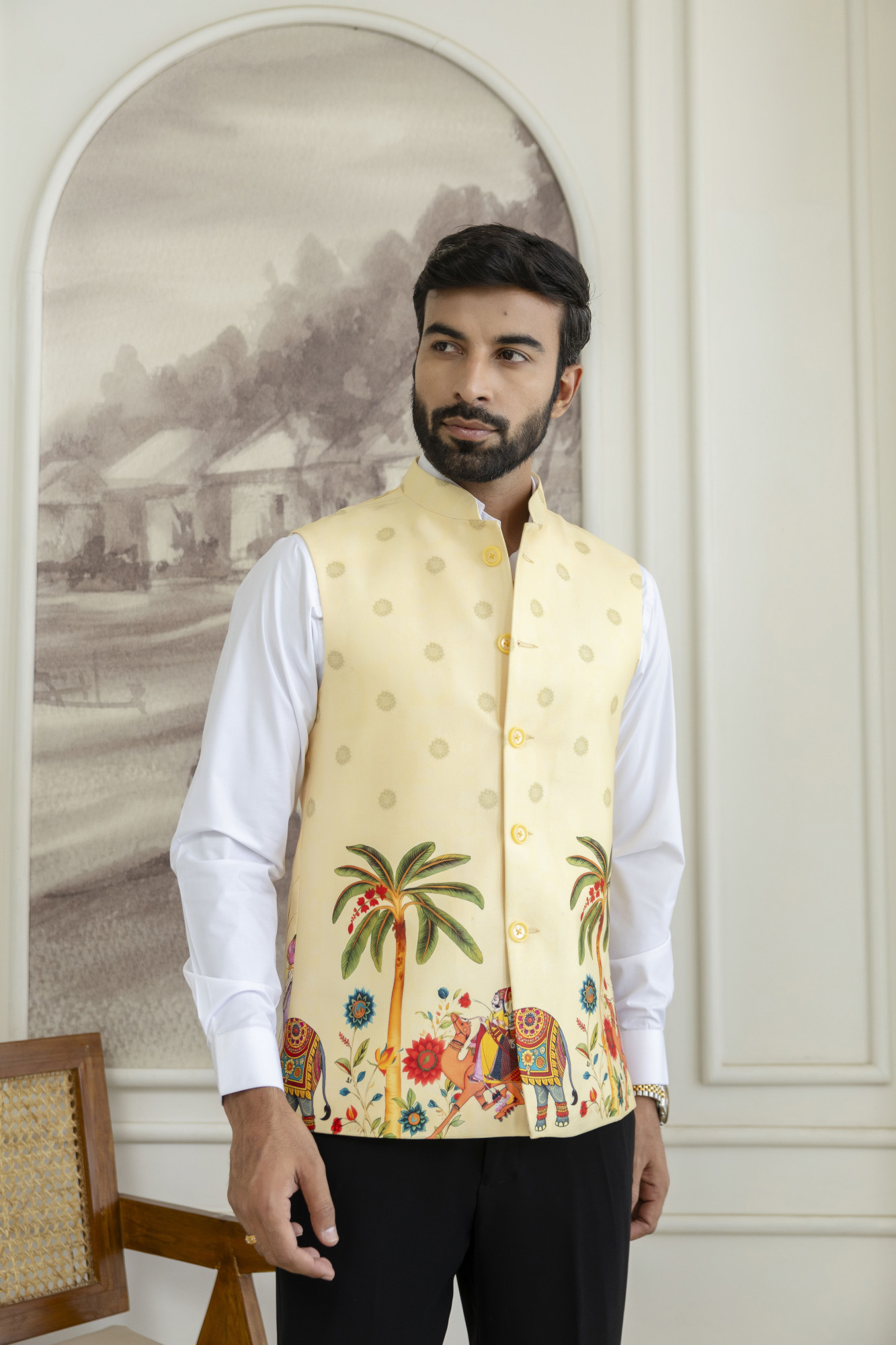 Printed Half Jacket In Lemon