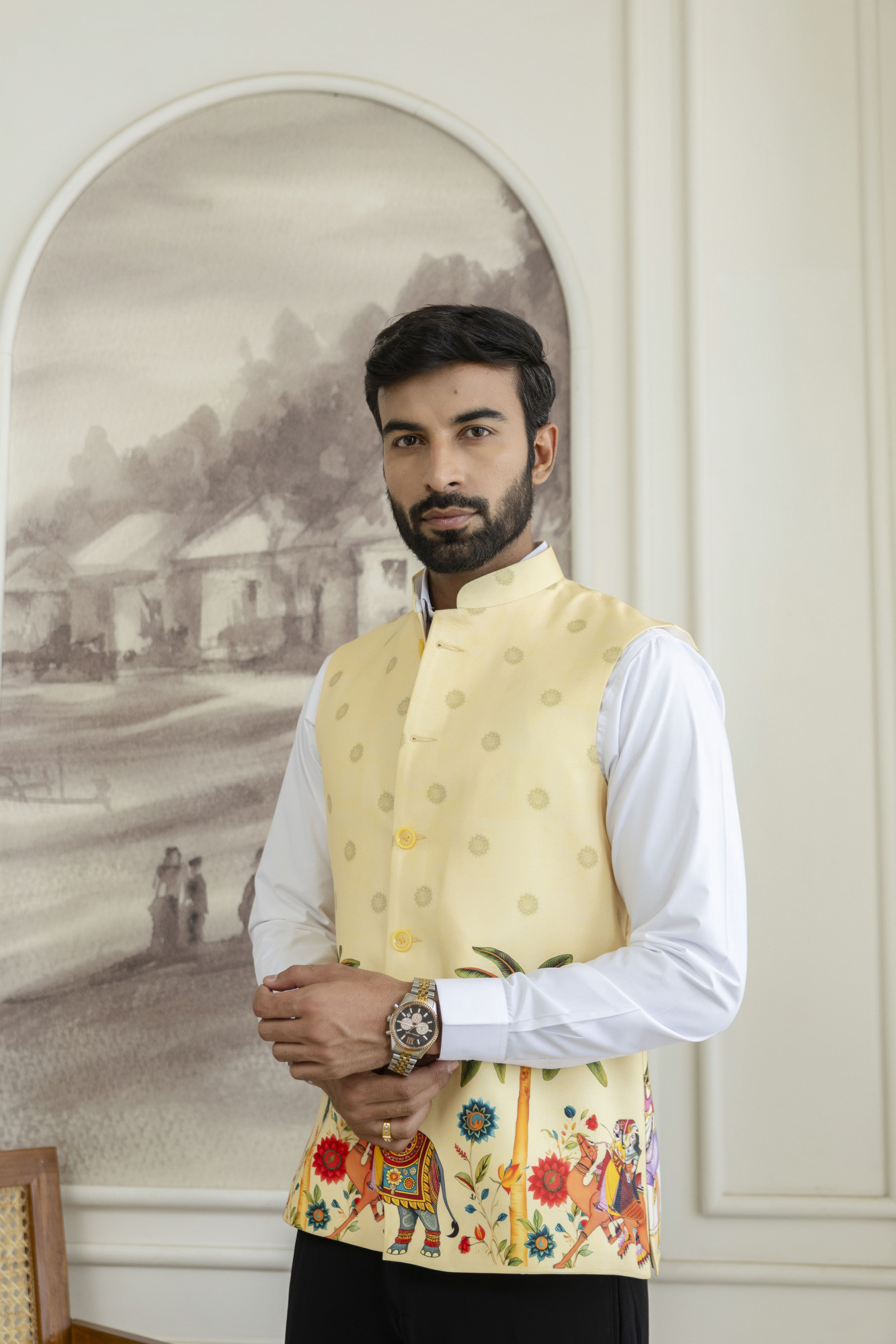 Printed Half Jacket In Lemon