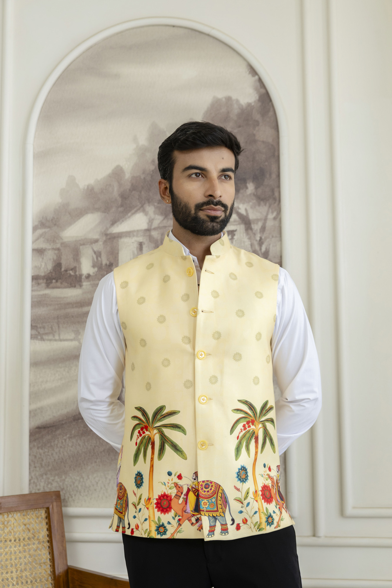 Printed Half Jacket In Lemon