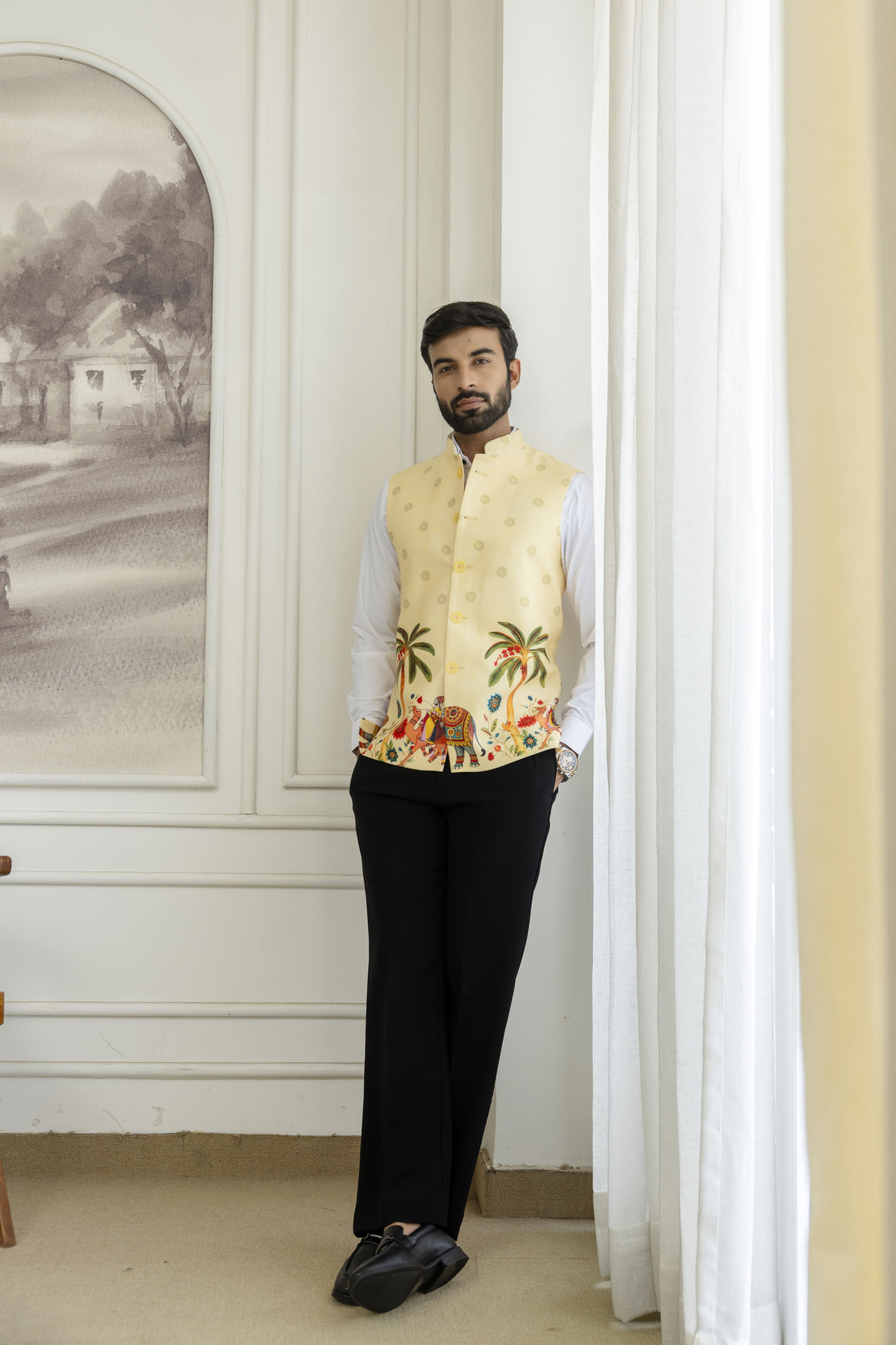 Printed Half Jacket In Lemon